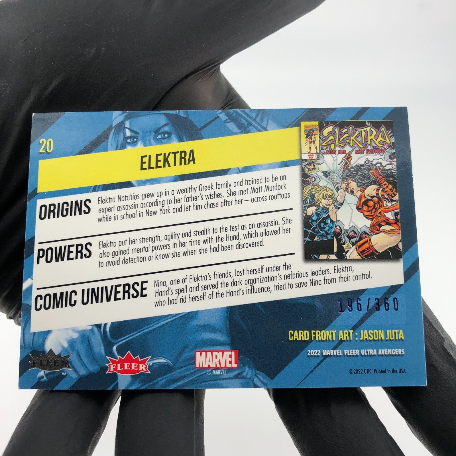 Marvel Card Elektra 20 Blue /360 Fleer Upper Deck Ultra Avengers 2022 [NM]