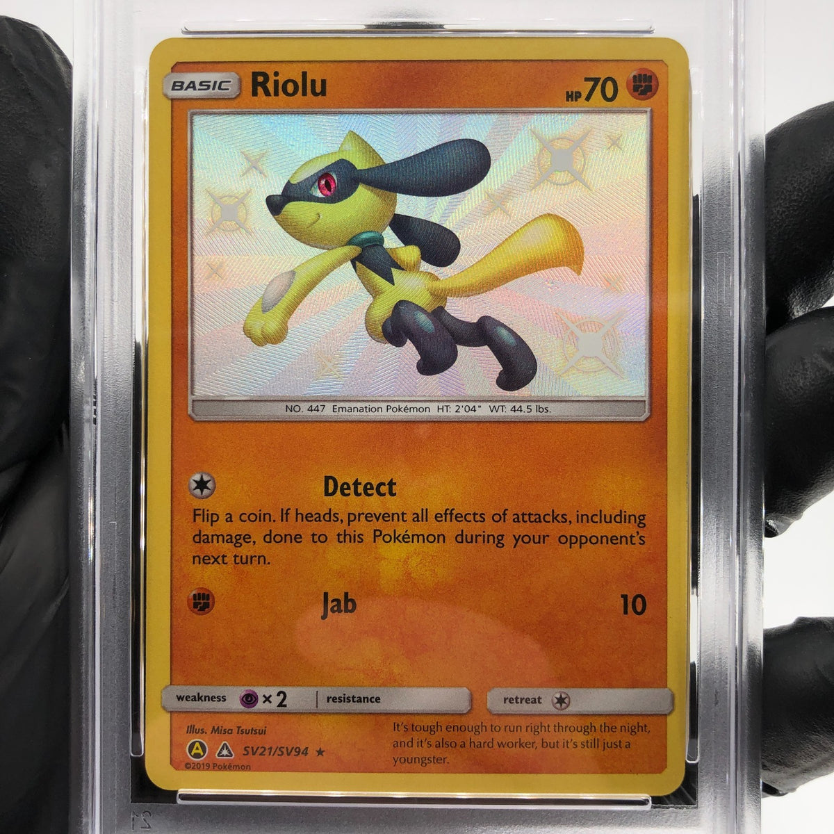 PSA 9 Pokemon Card Riolu SV21/SV94 Holo Hidden Fates 2019 English Karte [9]