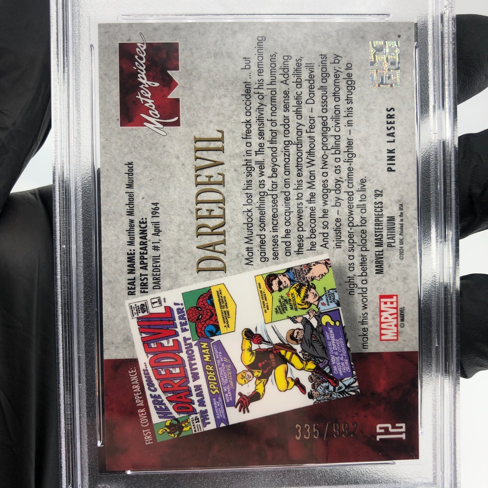 PSA 10 Marvel Card Daredevil 12 Pink Laser /992 Upper Deck Masterpieces [10]