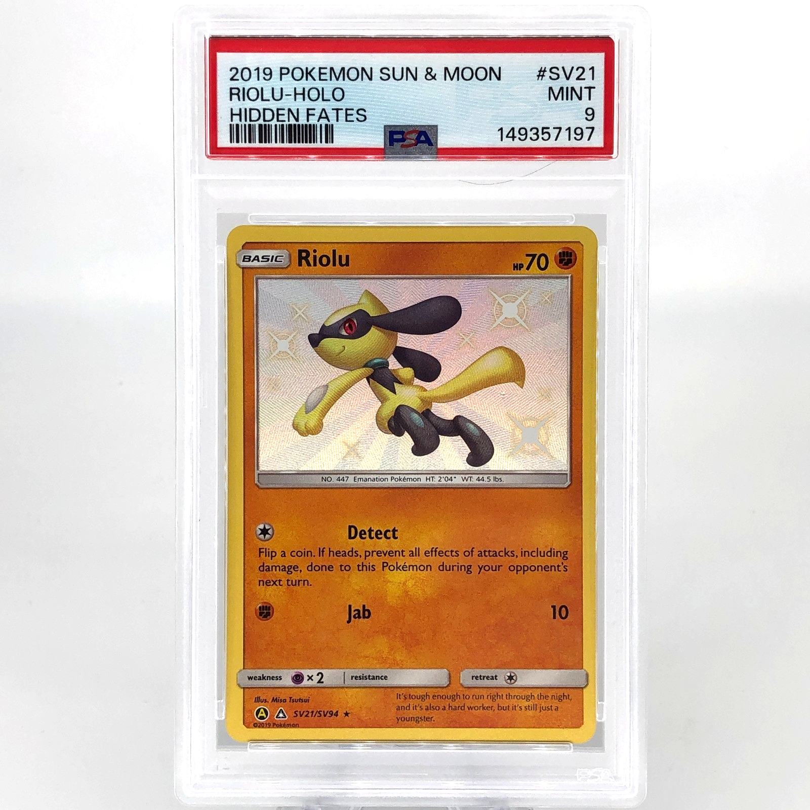 PSA 9 Pokemon Card Riolu SV21/SV94 Holo Hidden Fates 2019 English Karte [9]
