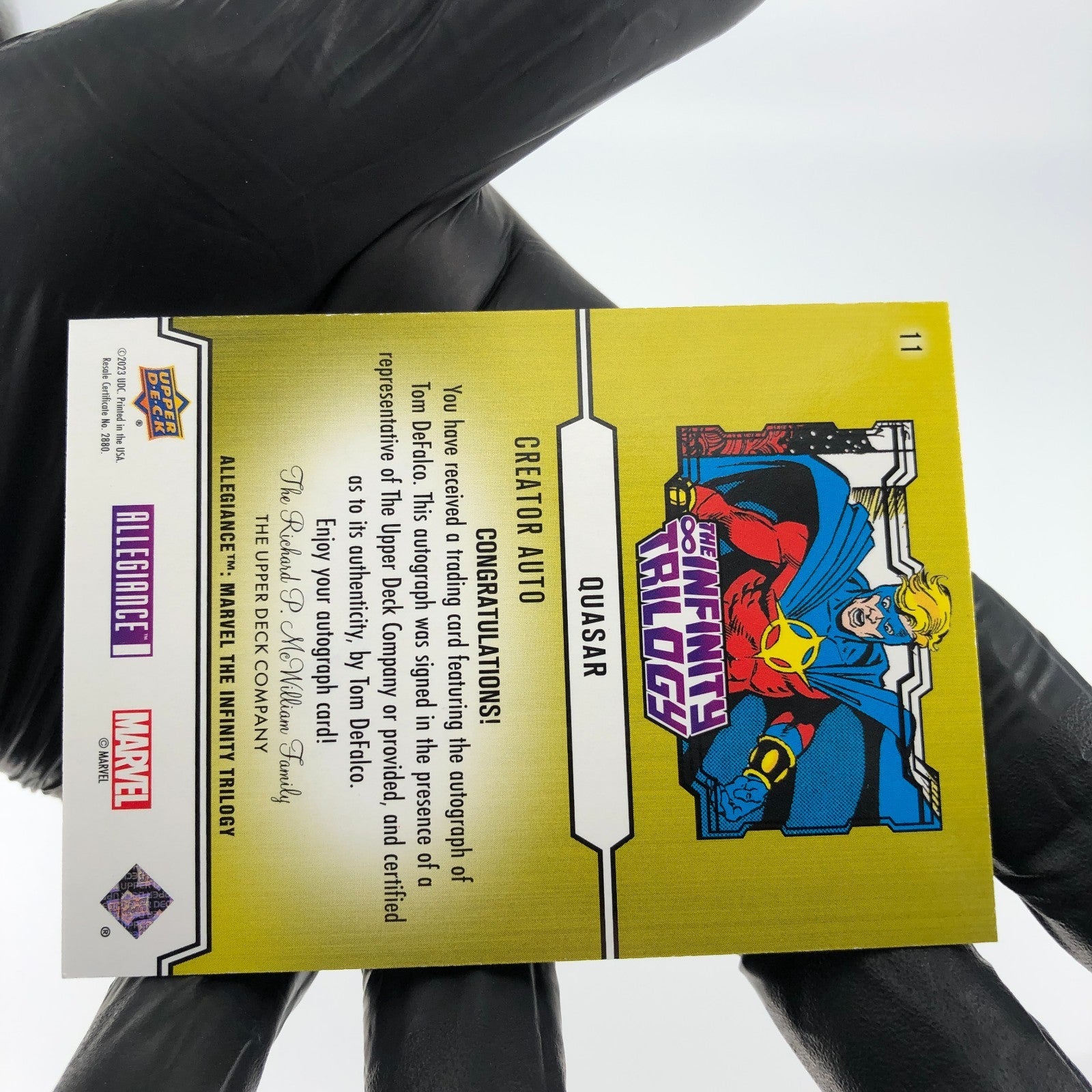 Marvel Card Quasar 11 Signed Tom Defalco Infinity Allegiance Upper Deck [NM]