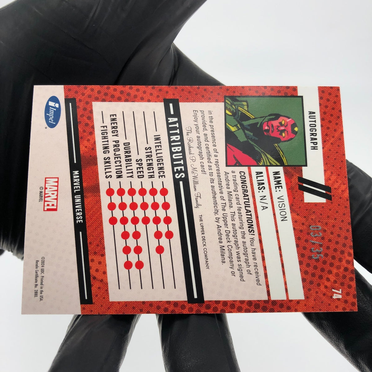 Marvel Card Vision 74 Signed  /35 Andrea Milana Upper Deck Renditions [NM]