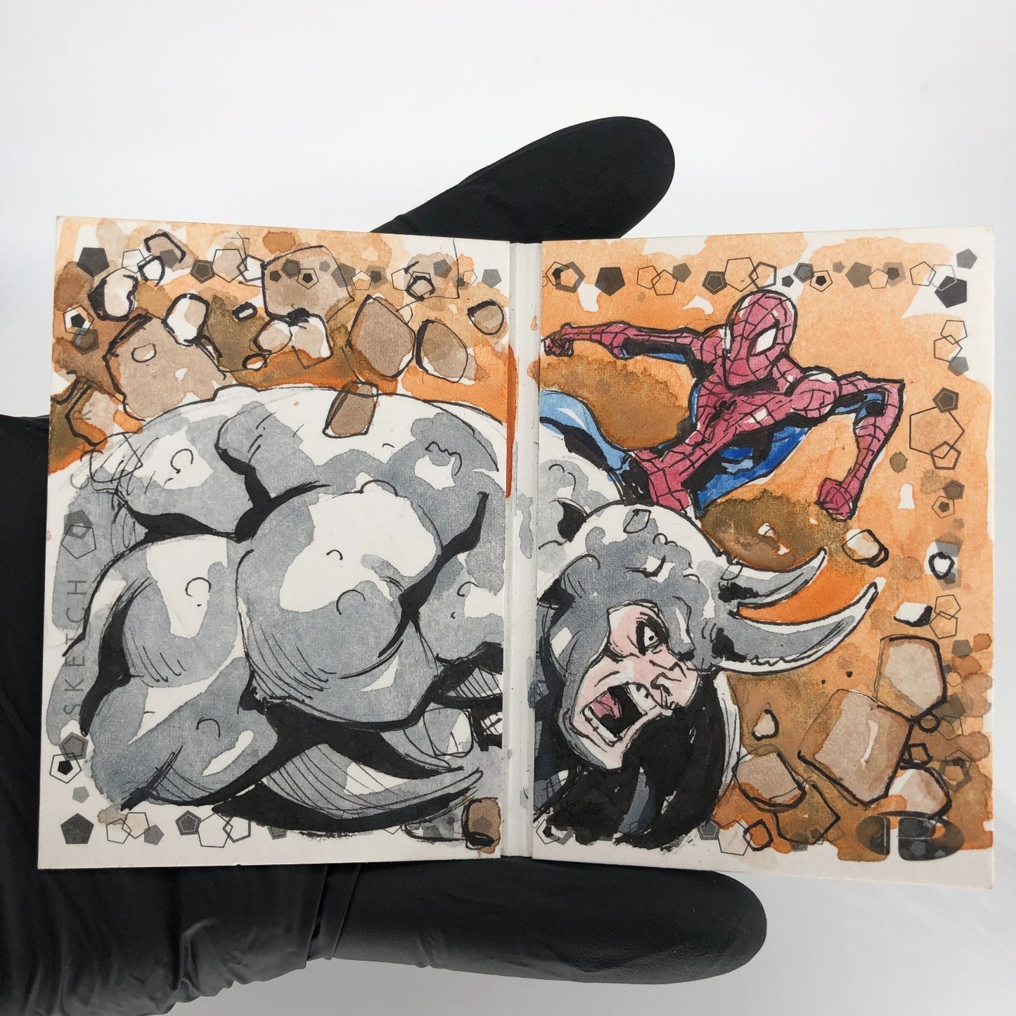 Marvel Premier Sketch Spider-Man Rhino 1/1 Jezreel Rojales 2021 Dual Panel [Exc]