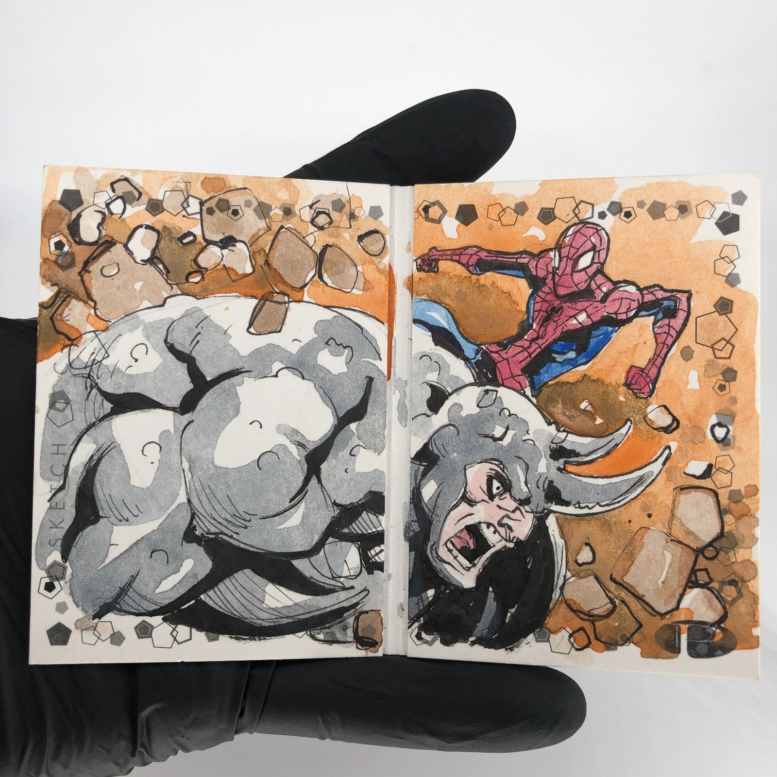 Marvel Premier Sketch Spider-Man Rhino 1/1 Jezreel Rojales 2021 Dual Panel [Exc]