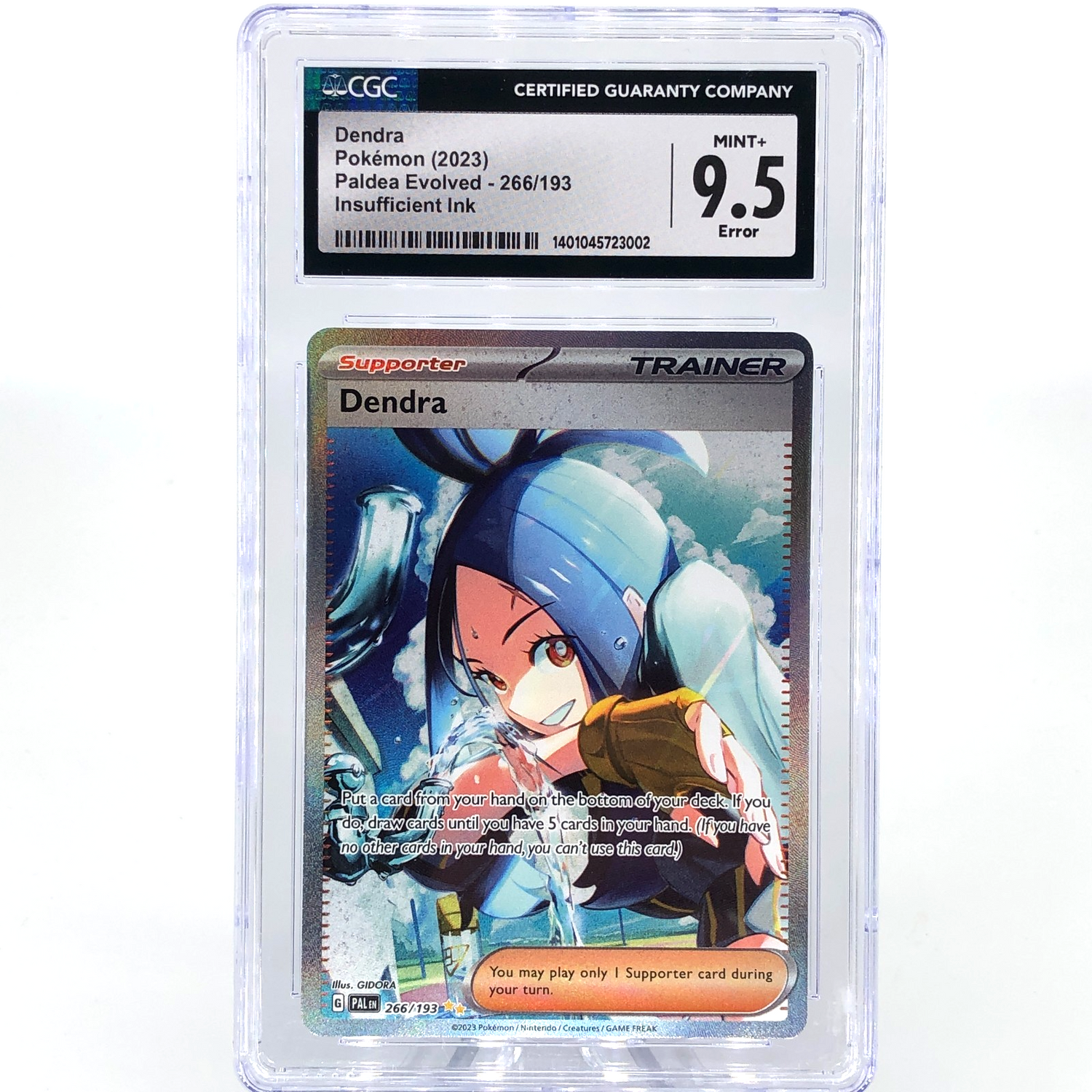 CGC 9.5 Pokemon Card Dendra 266/193 Paldea Evolved Error English Karte [9.5]