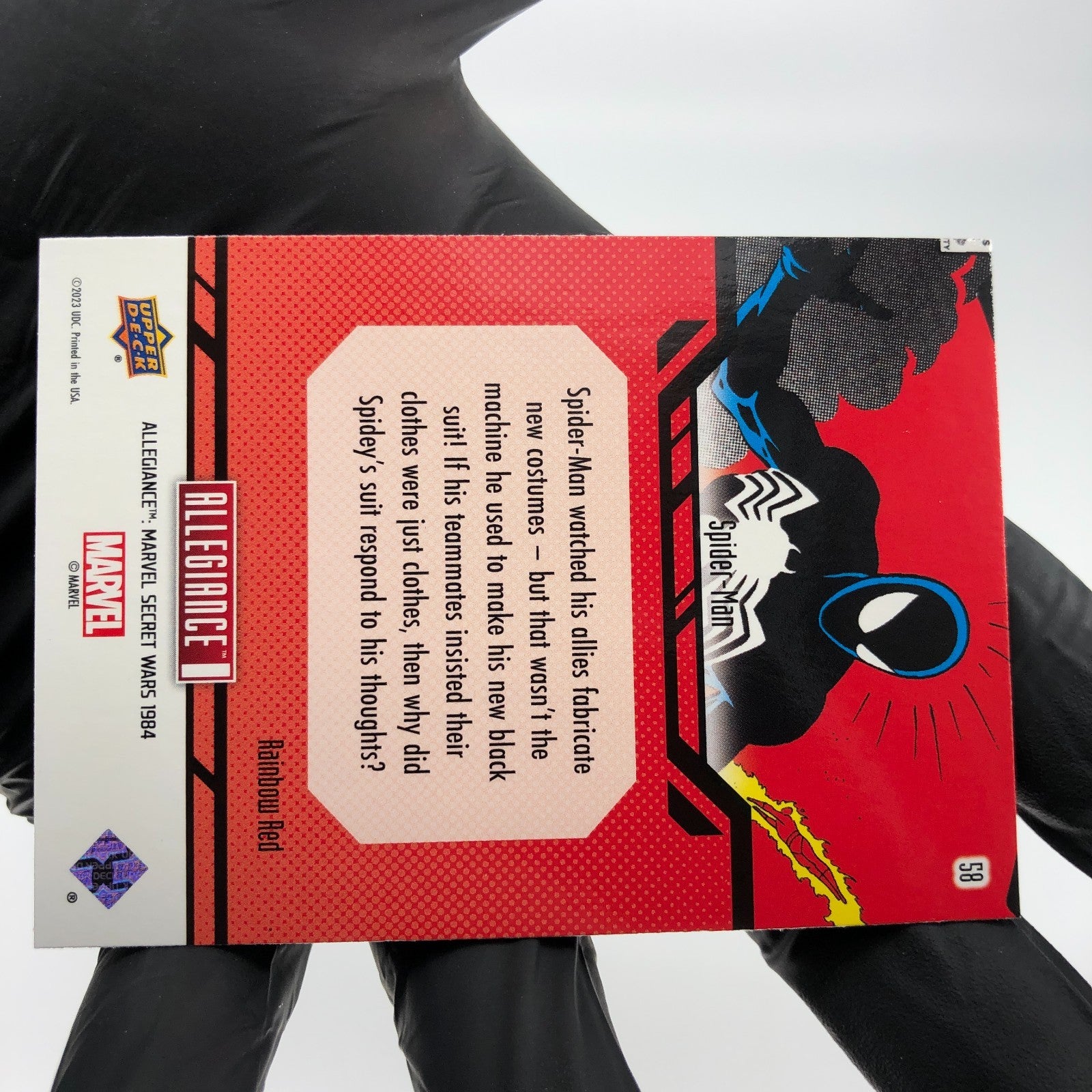 Marvel Card Secret Wars Spider-Man 58 Red Rainbow Allegiance Upper Deck [NM]