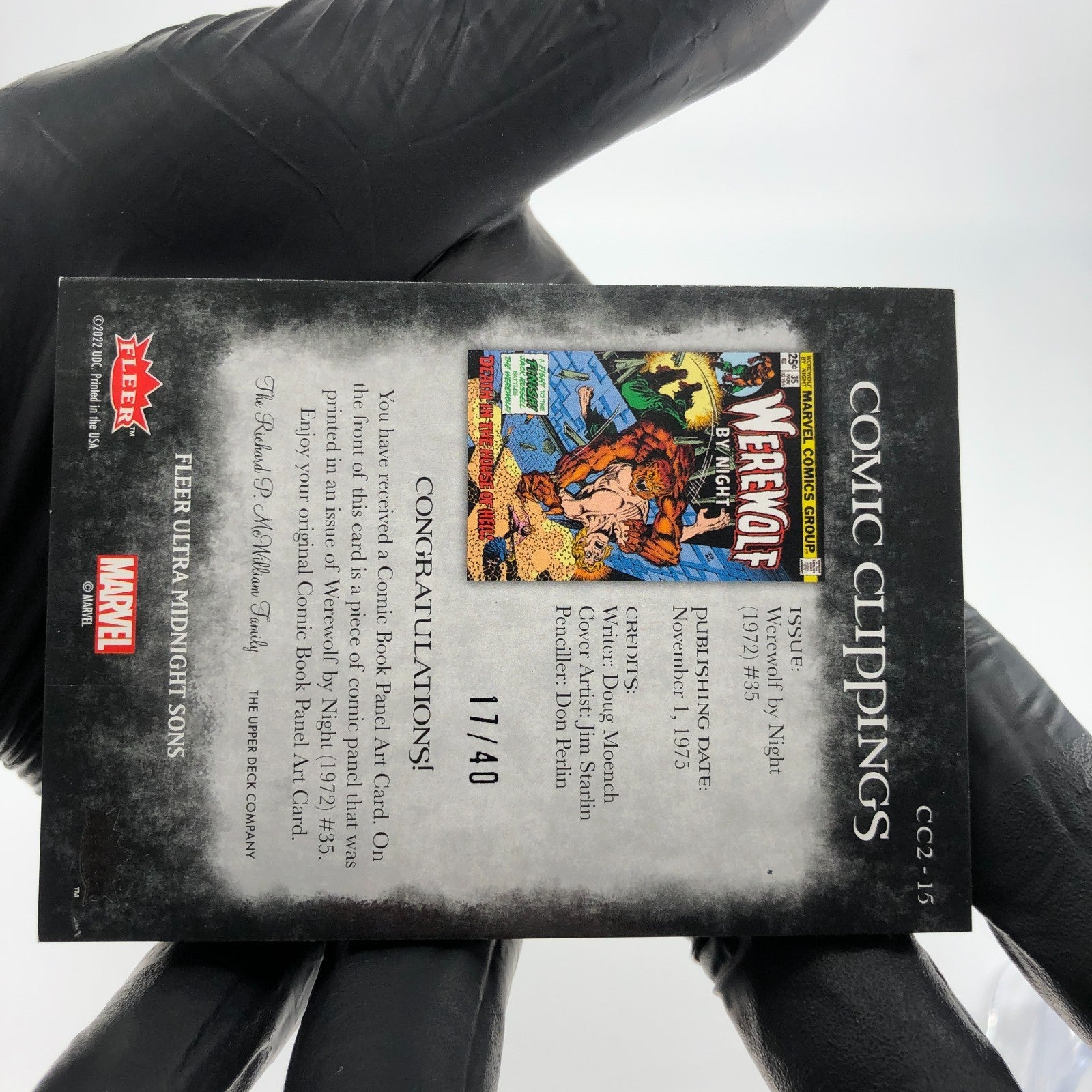 Marvel Card Werewold By Night CC2-15 /40 Midnight Sons 2022 Fleer Upper Deck[NM]