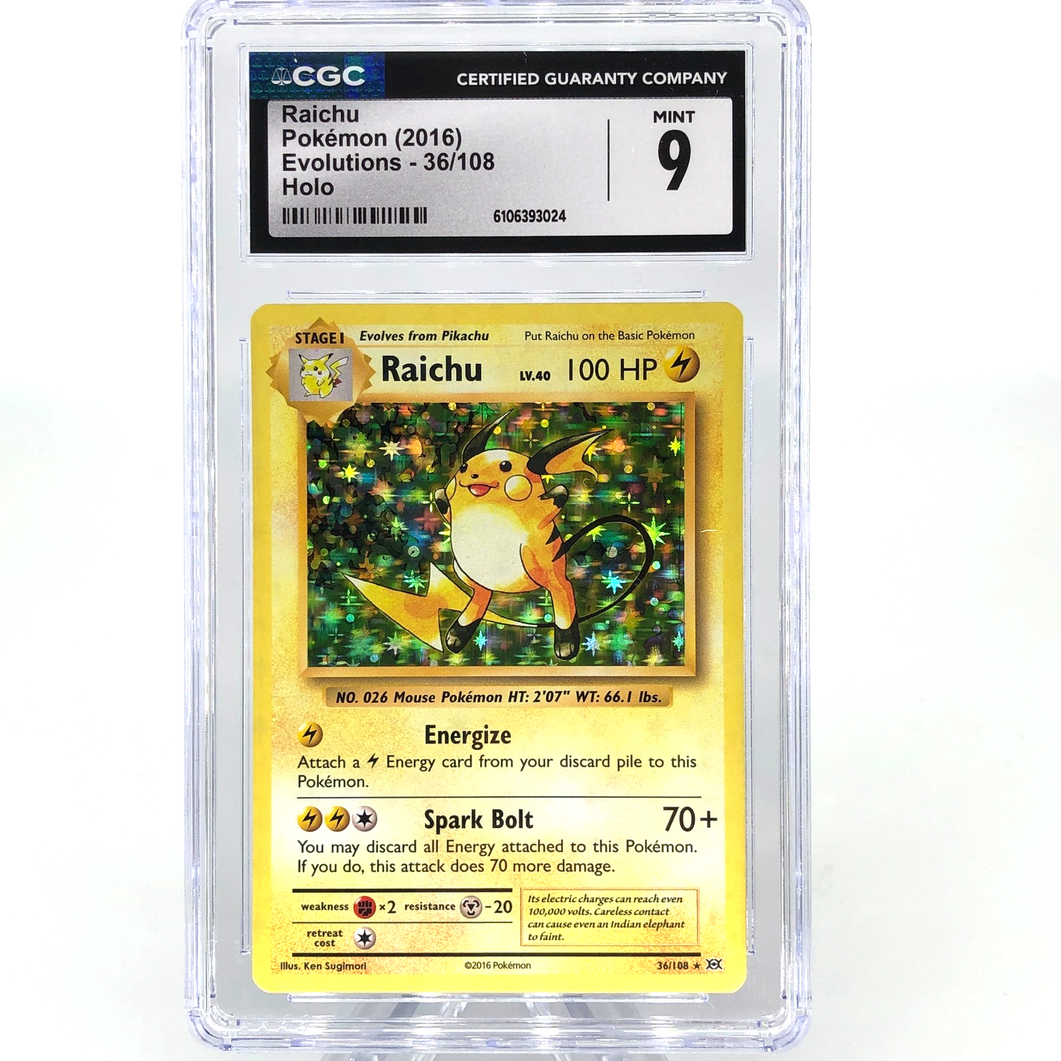 CGC 9 Pokemon Card Raichu 36/108 Evolutions 2016 Holo English Karte [9]