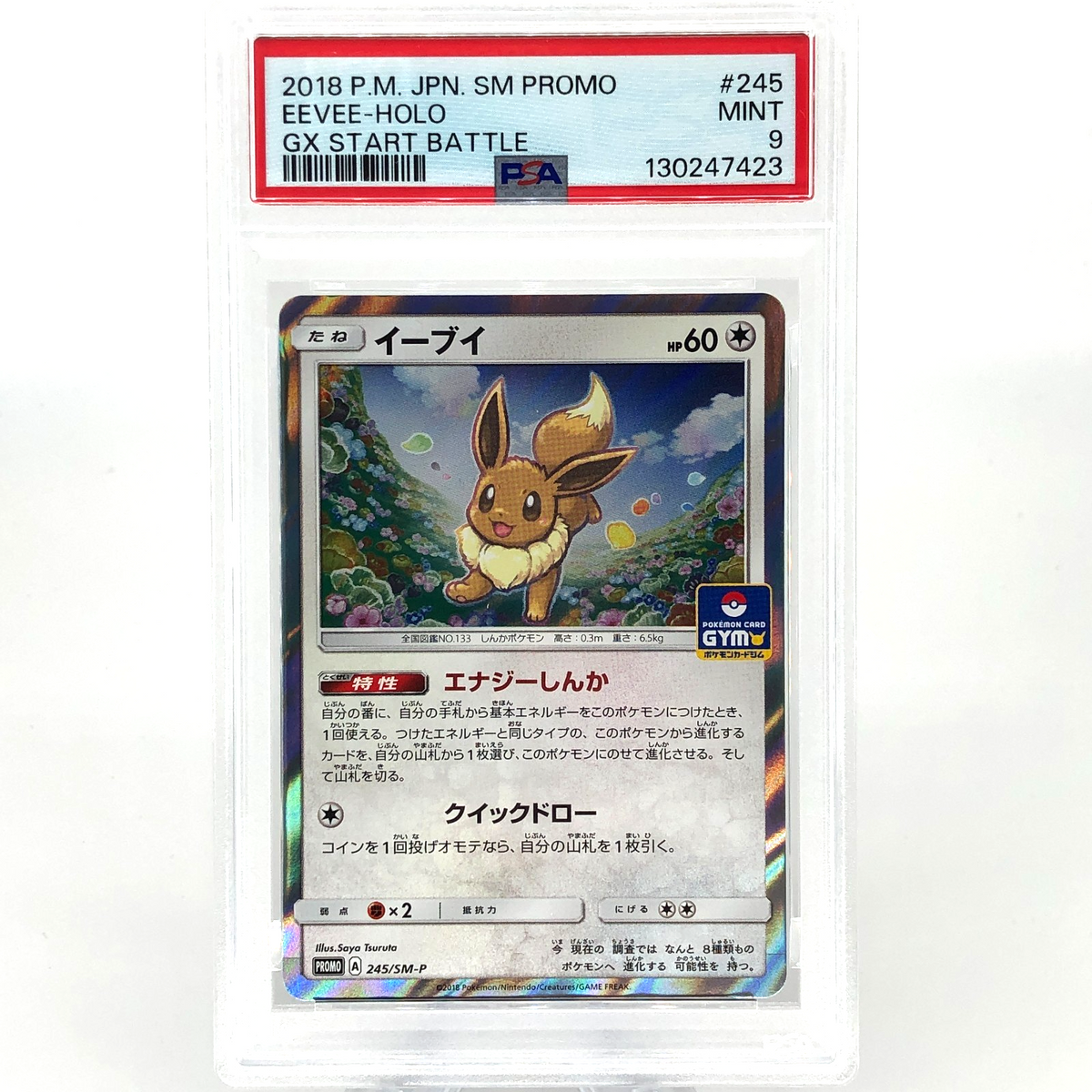 PSA 9 Pokemon Card Eevee 245/SM-P Promo Gym Holo Japanese Karte [9]