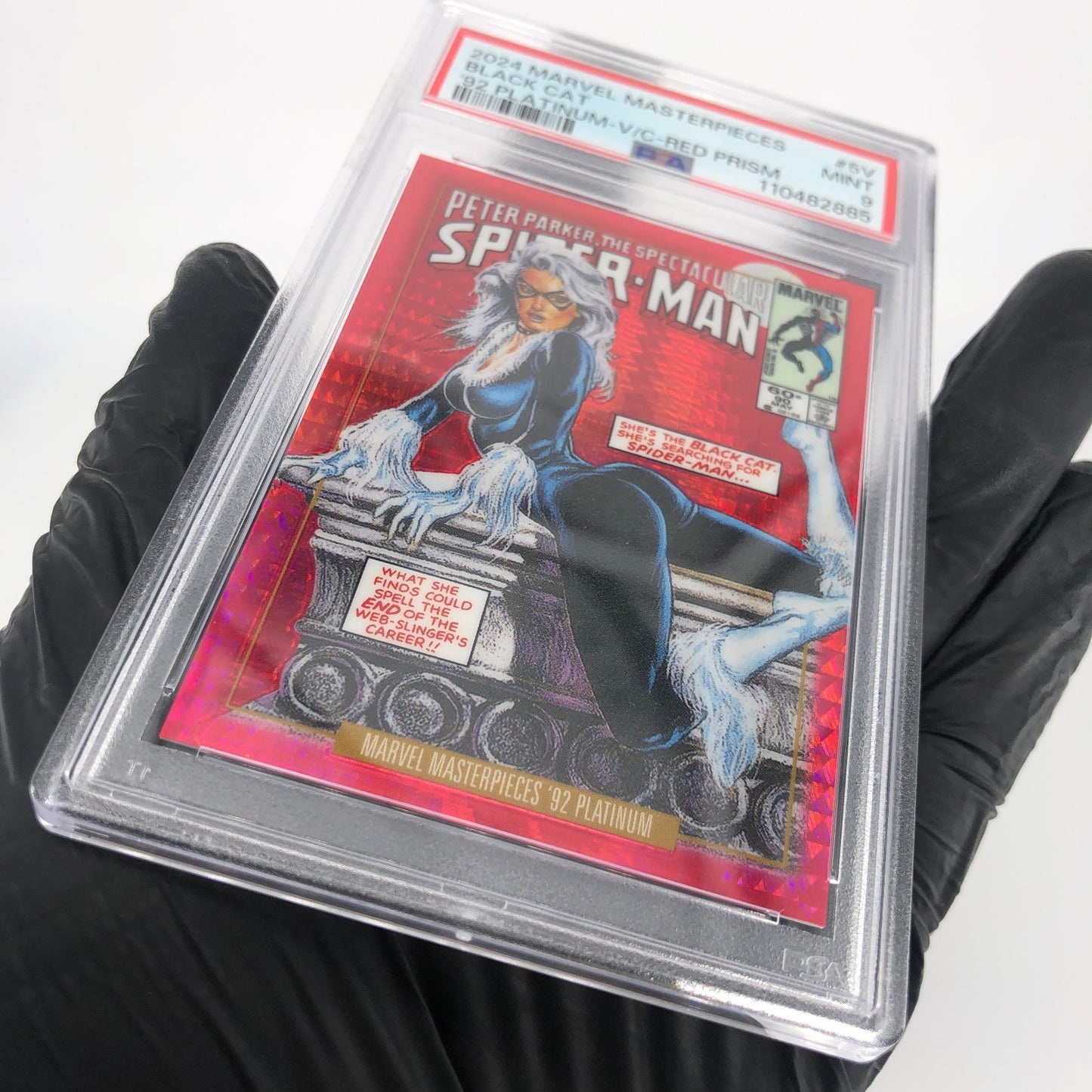 PSA 9 Marvel Card Black Cat 5-V Red Prism /292 Upper Deck Masterpieces [9]