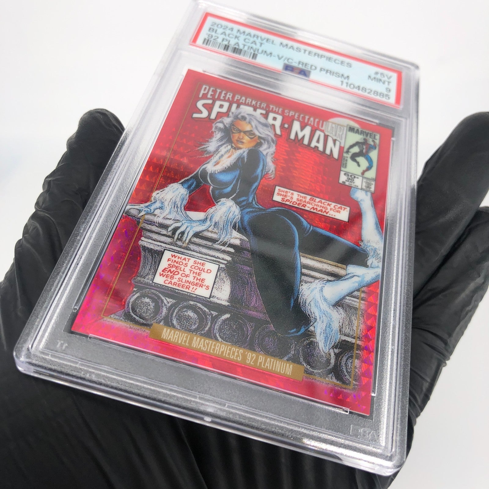 PSA 9 Marvel Card Black Cat 5-V Red Prism /292 Upper Deck Masterpieces [9]