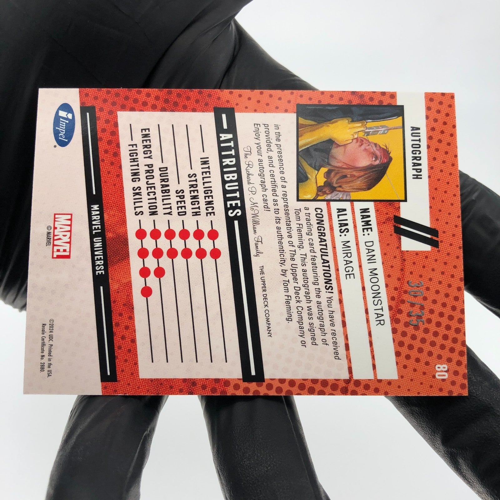 Marvel Card Dani Moonstar 80 Signed  /35 Tom Fleming Upper Deck Renditions [NM]