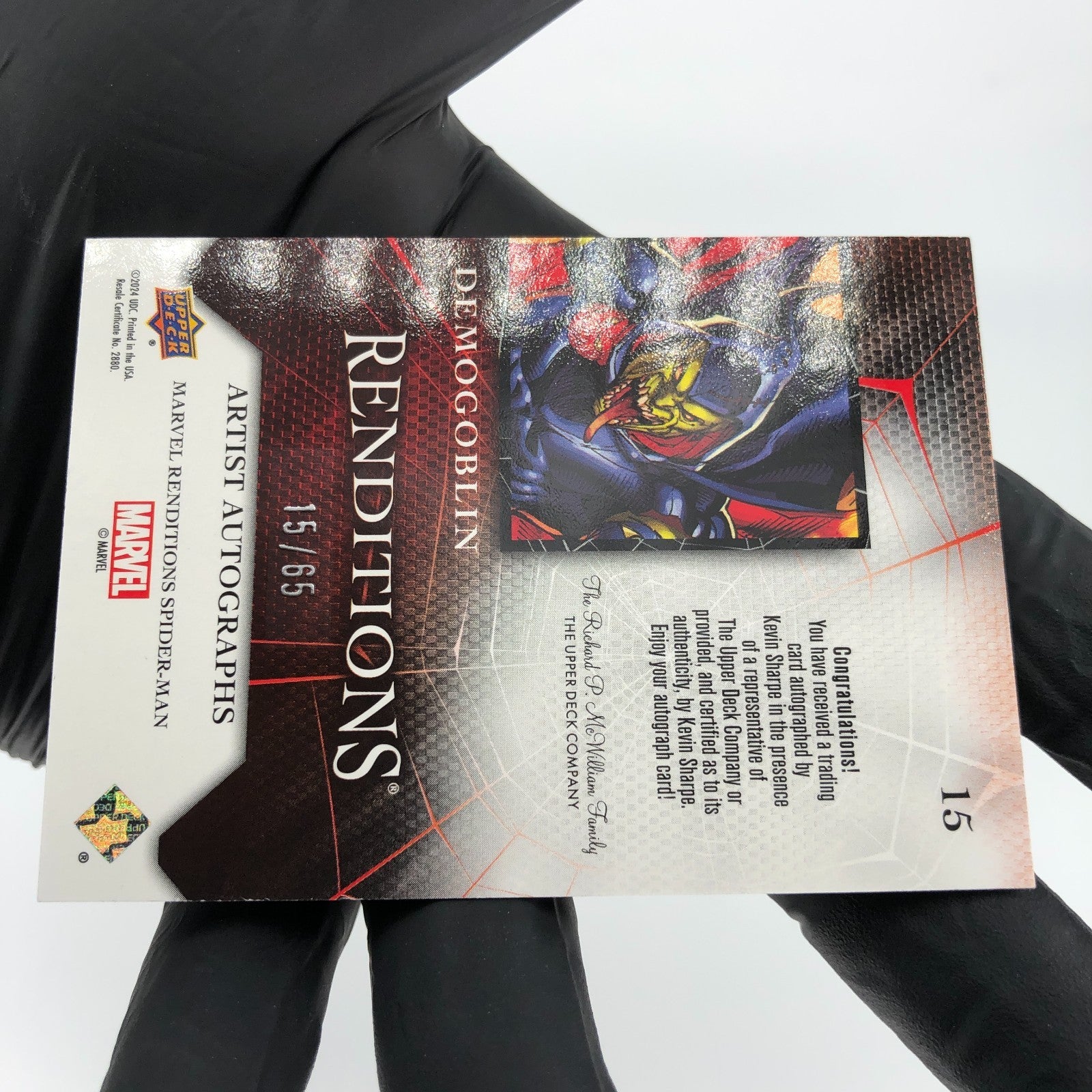 Marvel Card Demogoblin 15 Singed Kevin Sharpe /65 Upper Deck Renditions [NM]