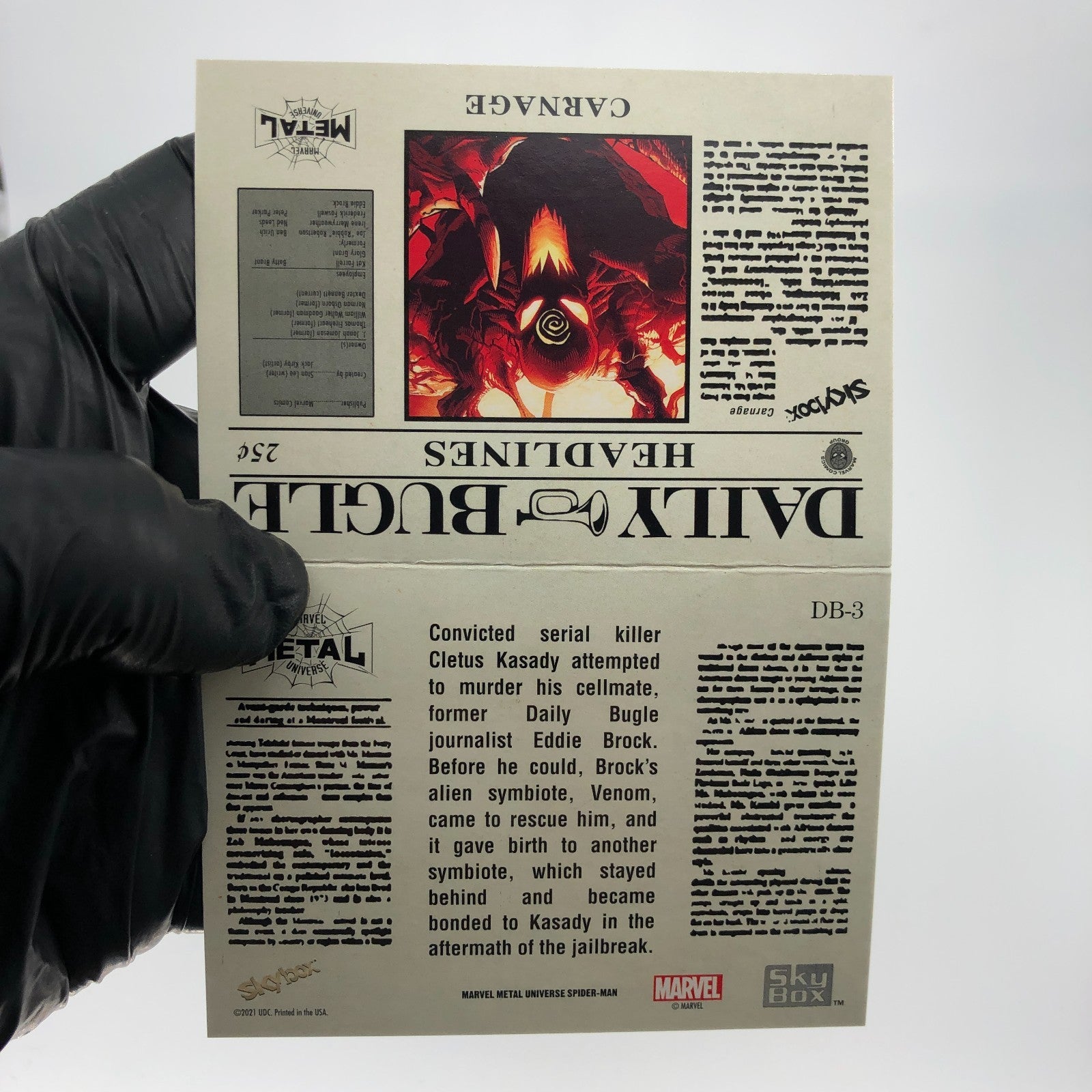 Marvel Card Carnage DB-3 Daily Bugle Fleer Upper Deck Metal Universe [NM]