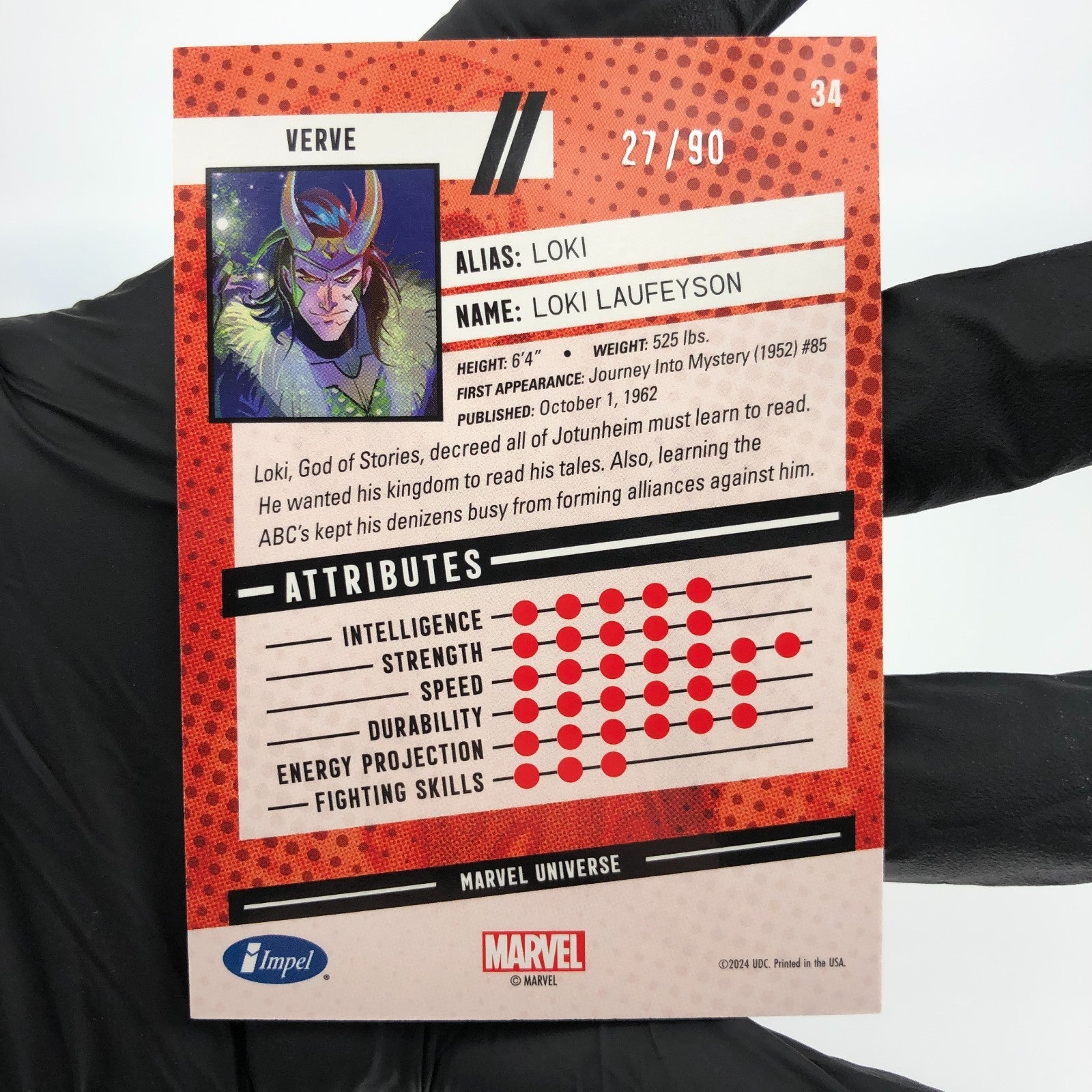 Marvel Card Loki 34  Impel  /90 Super Villains Fleer Upper Deck Renditions [NM]