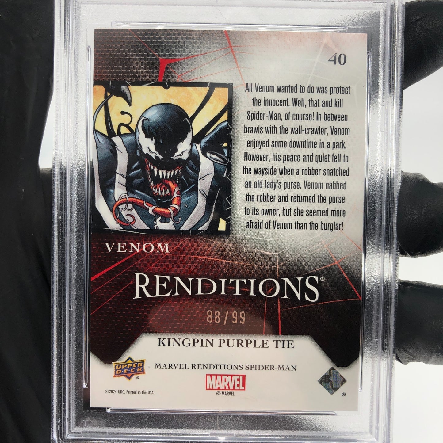 PSA 8 Marvel Card Venom 40 Kingpin Purple /99 Fleer Upper Deck Renditions [8]