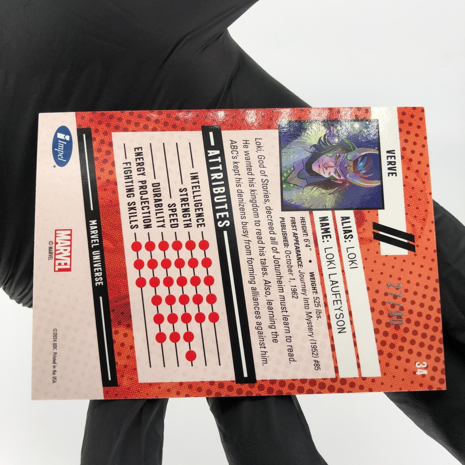 Marvel Card Loki 34  Impel  /90 Super Villains Fleer Upper Deck Renditions [NM]