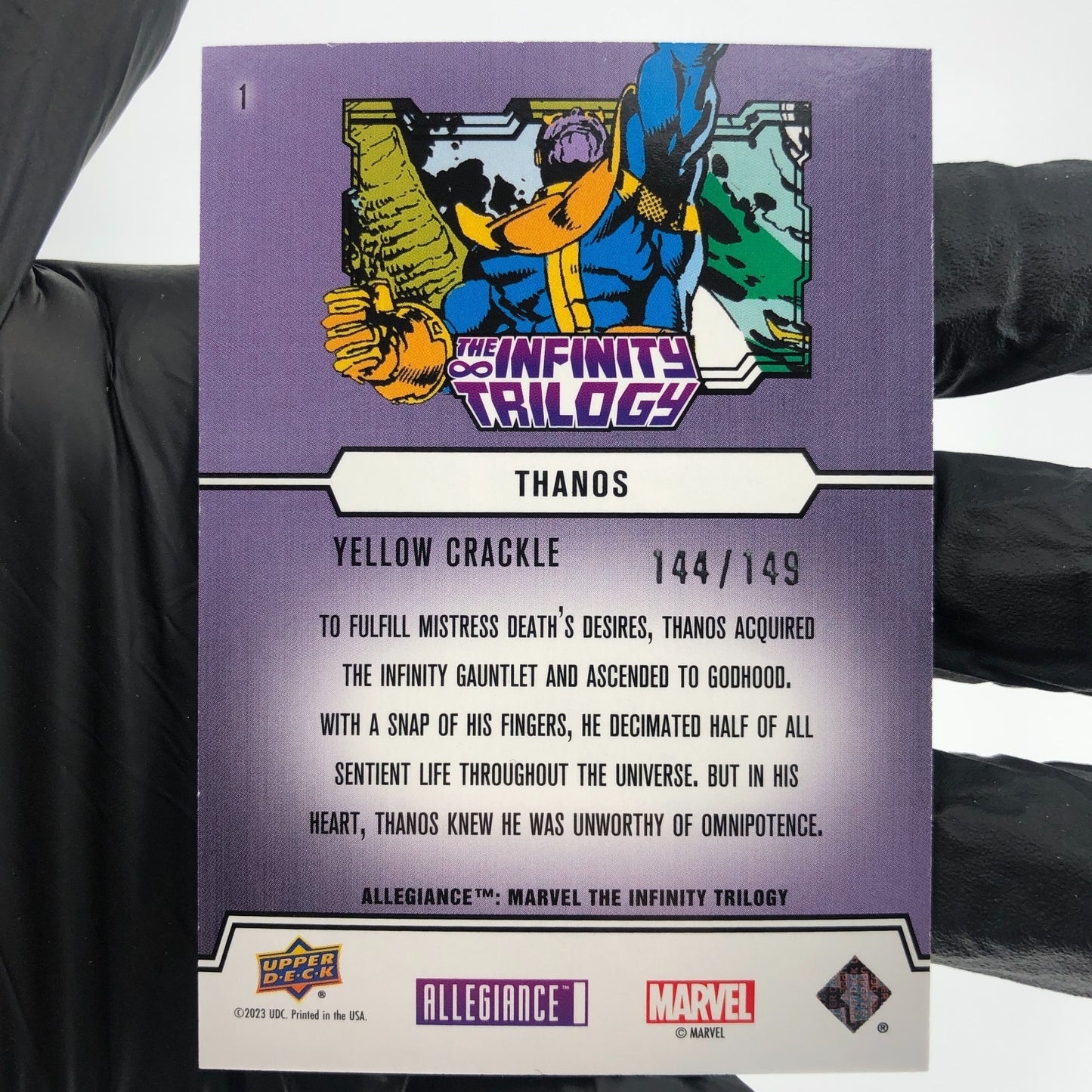 Marvel Card Thanos 1 Yellow Crackle /149 Infinity Allegiance Upper Deck [NM]