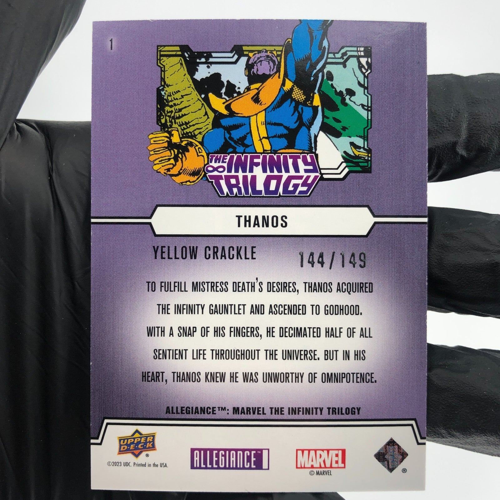 Marvel Card Thanos 1 Yellow Crackle /149 Infinity Allegiance Upper Deck [NM]