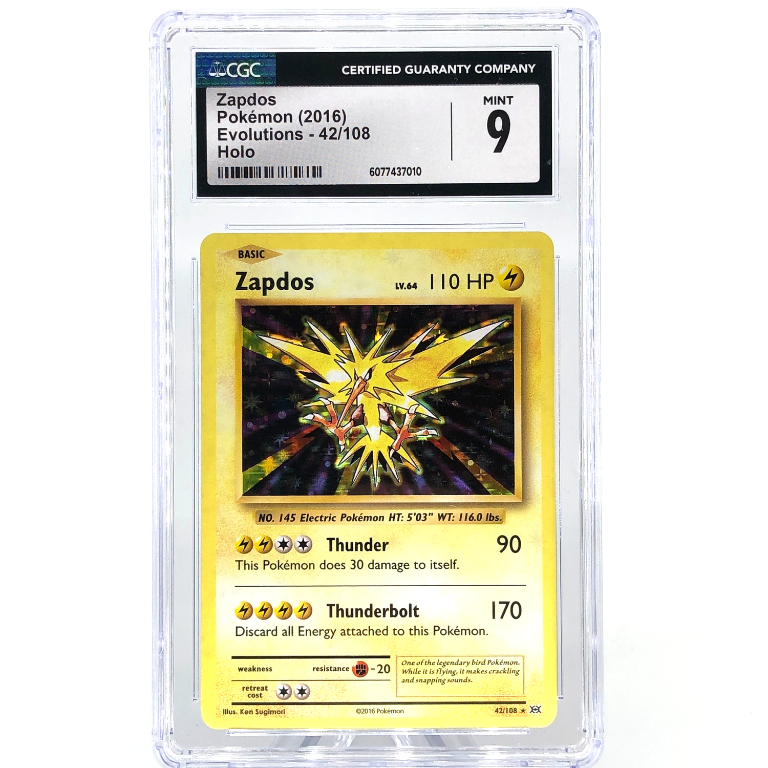 CGC 9 Pokemon Card Zapdos 42/108 Evolutions 2016 Holo English Karte [9]