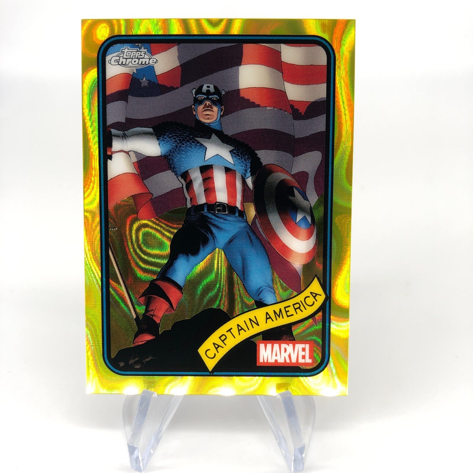 Marvel Card Captain America 185 Yellow Lava Refractor Topps Chrome 2025 [NM]