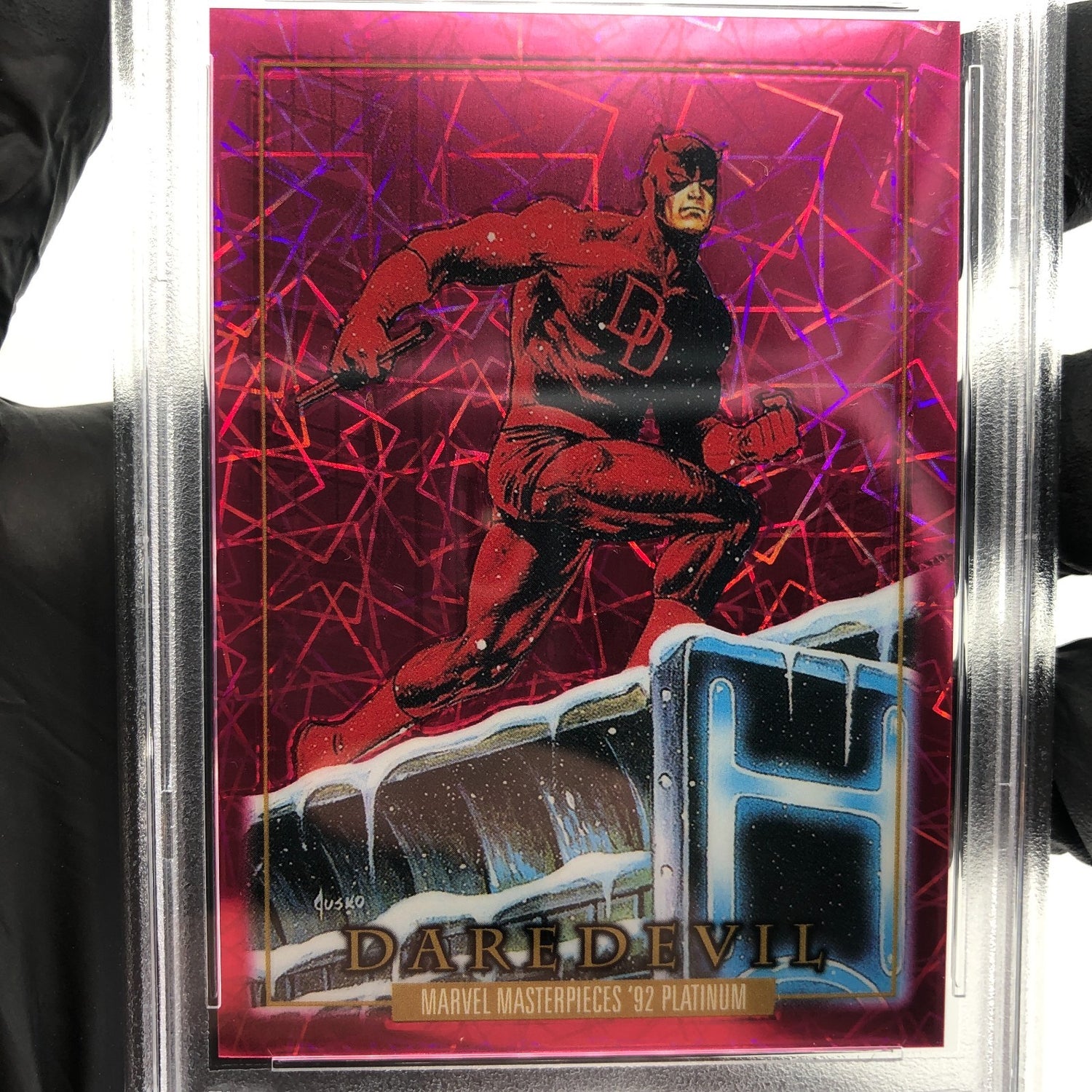 PSA 10 Marvel Card Daredevil 12 Pink Laser /992 Upper Deck Masterpieces [10]