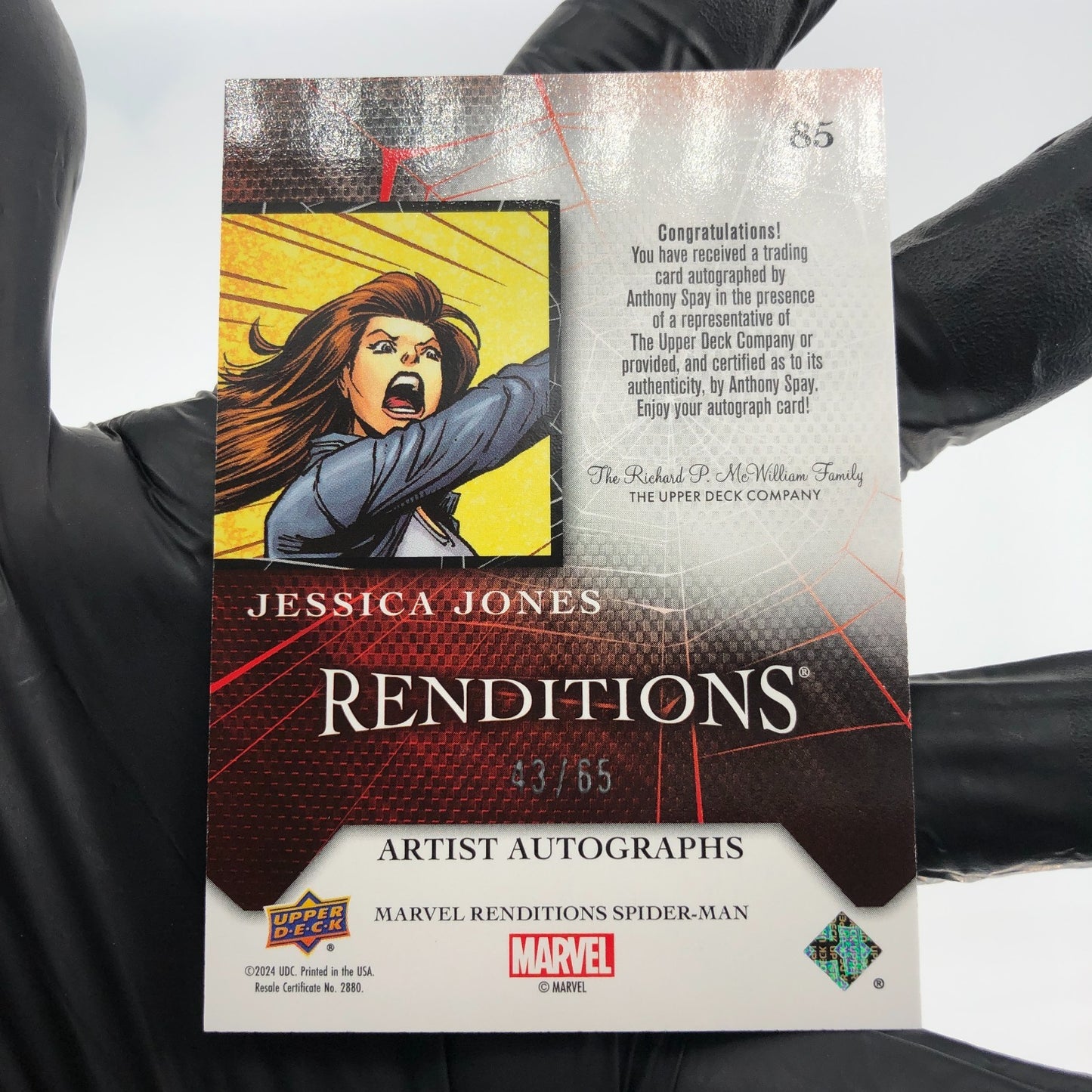 Marvel Card Jessica Jones 85 Signed  /65 Anthony Spay Upper Deck Renditions [NM]