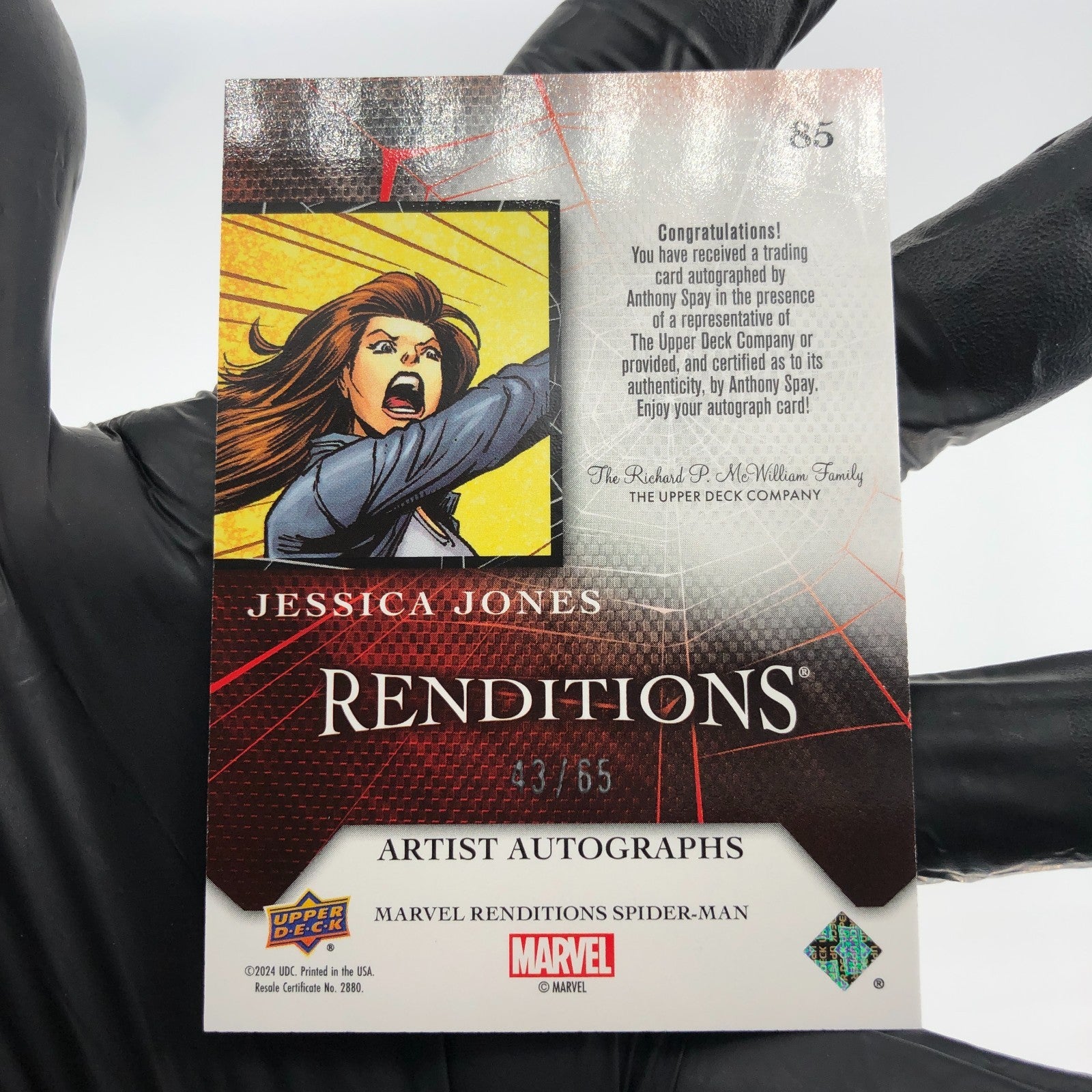 Marvel Card Jessica Jones 85 Signed  /65 Anthony Spay Upper Deck Renditions [NM]