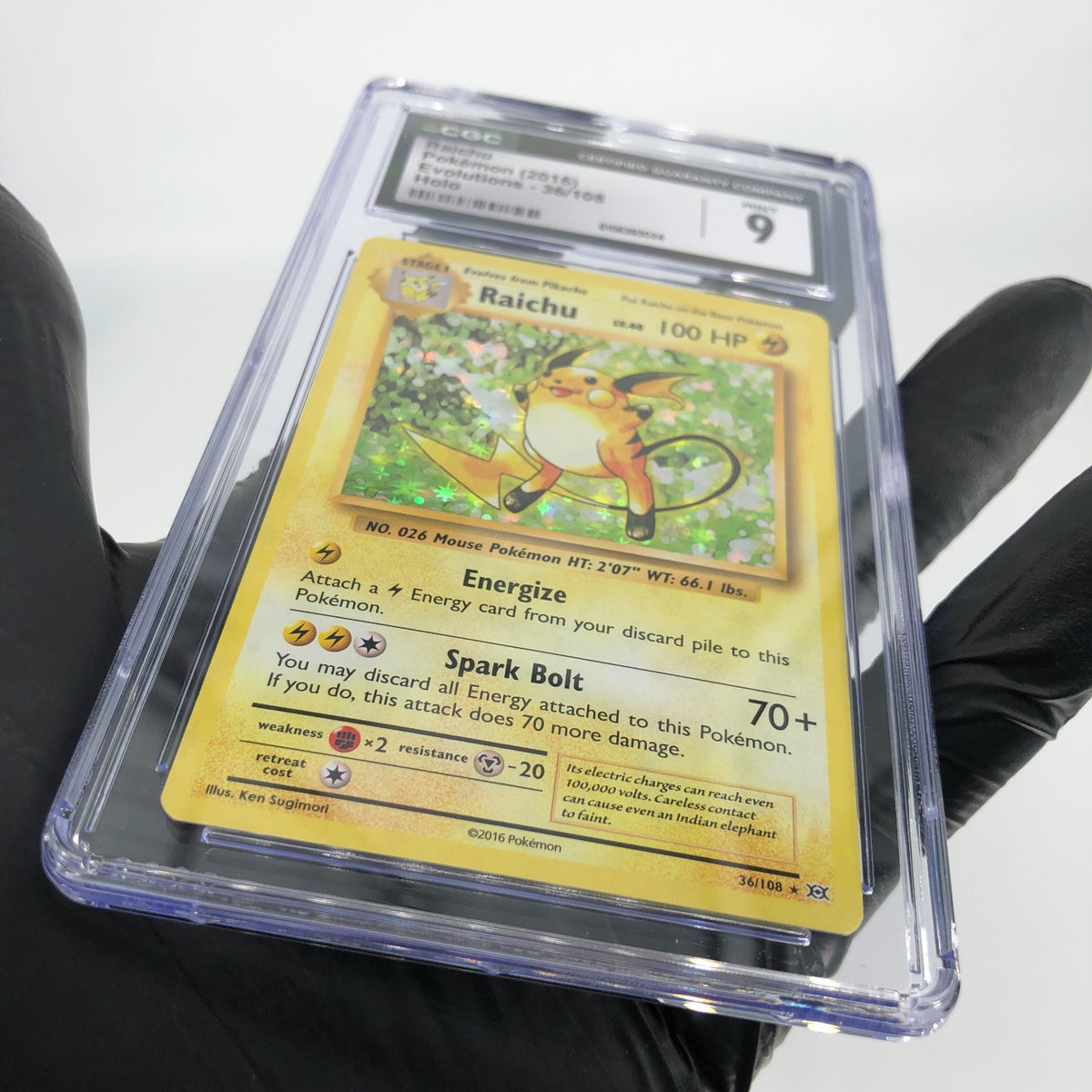 CGC 9 Pokemon Card Raichu 36/108 Evolutions 2016 Holo English Karte [9]