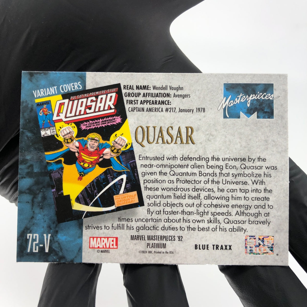 Marvel Card Quasar Blue Traxx 72-V Variant  Fleer Upper Deck Masterpieces [NM]