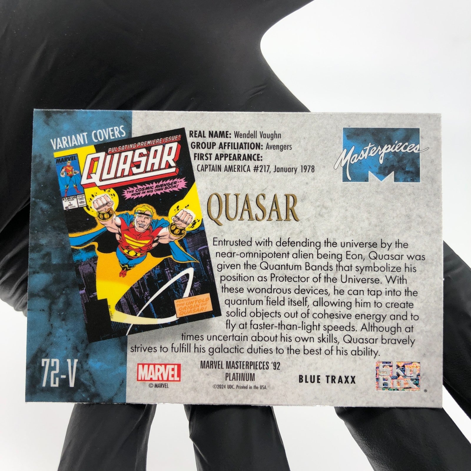 Marvel Card Quasar Blue Traxx 72-V Variant  Fleer Upper Deck Masterpieces [NM]