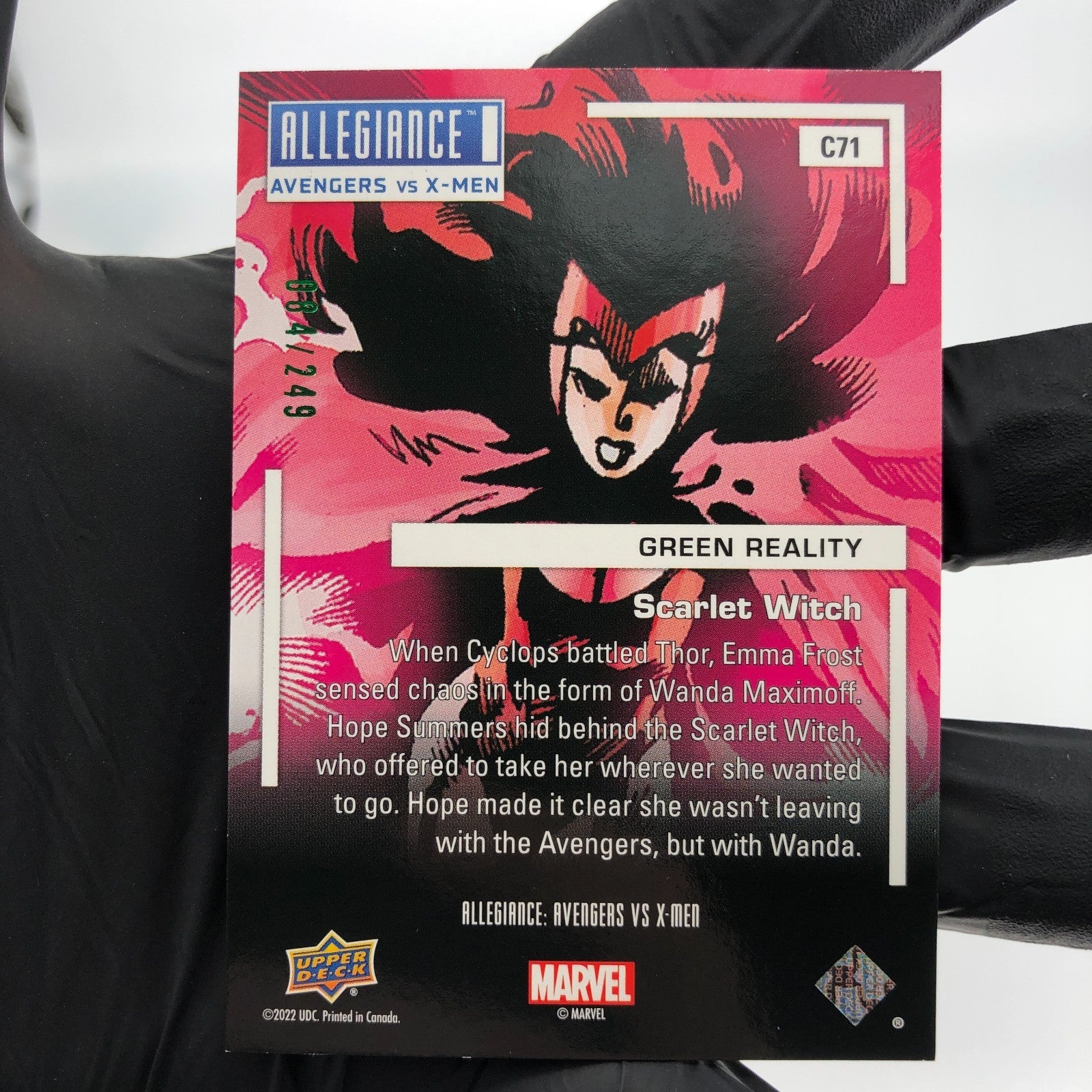 Marvel Card Avengers vs X-Men Scarlet Witch Green Allegiance Upper Deck [NM]