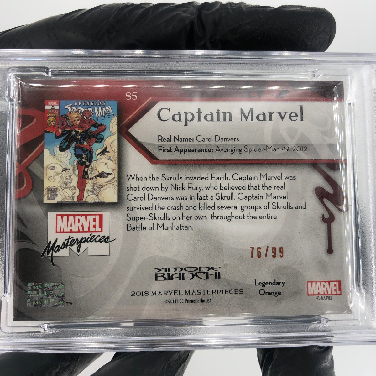 PSA 9 Marvel Card Captain Marvel 85 /99 Fleer Upper Deck Masterpieces 2018 [9]
