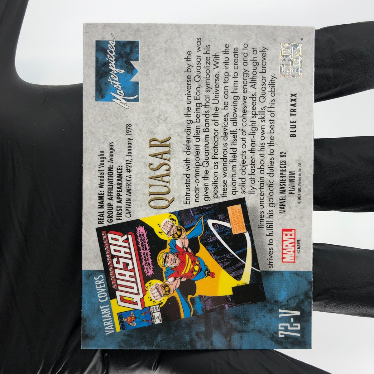 Marvel Card Quasar Blue Traxx 72-V Variant  Fleer Upper Deck Masterpieces [NM]