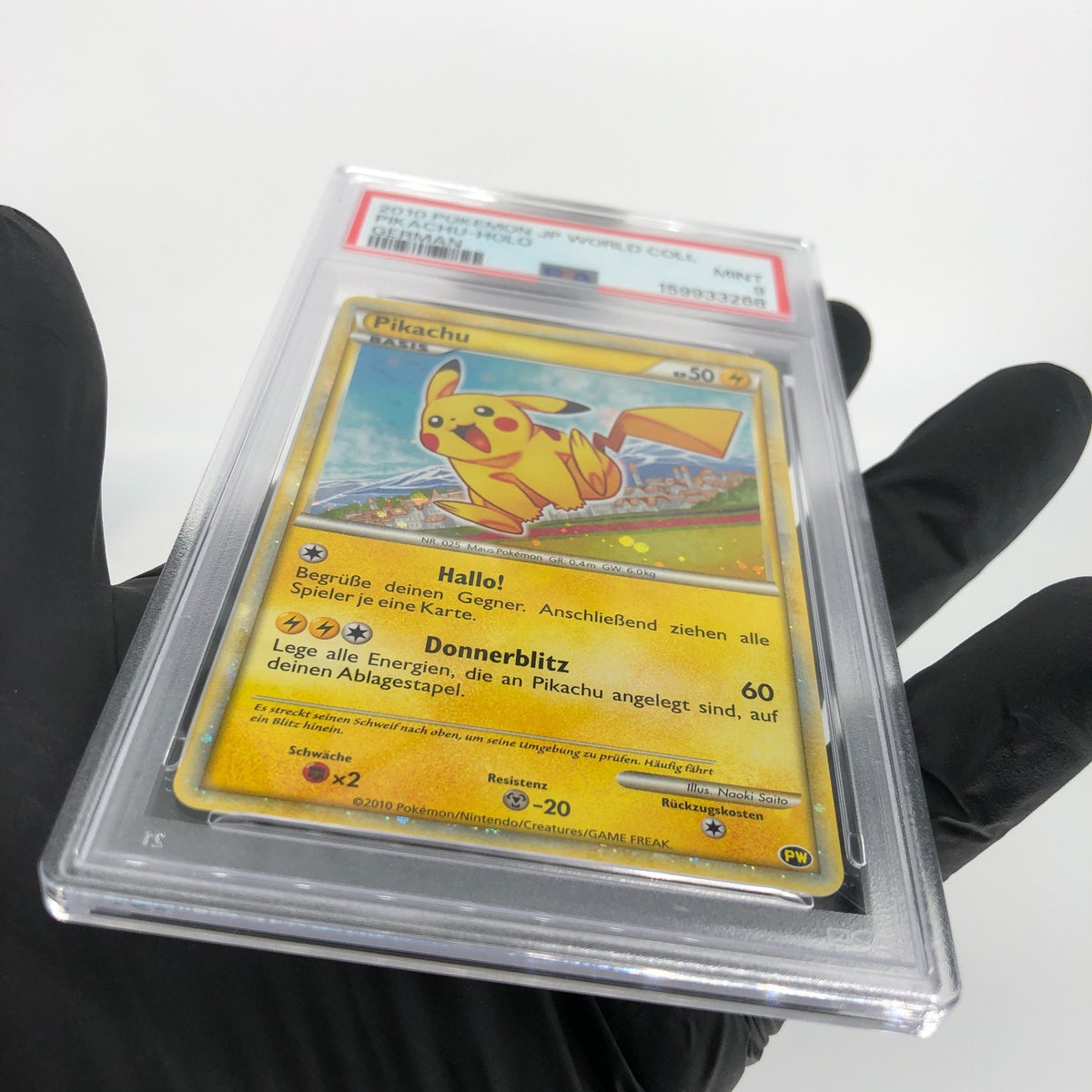 PSA 9 Pokemon Card Pikachu PW World Collection Holo German Japanese Karte [9]