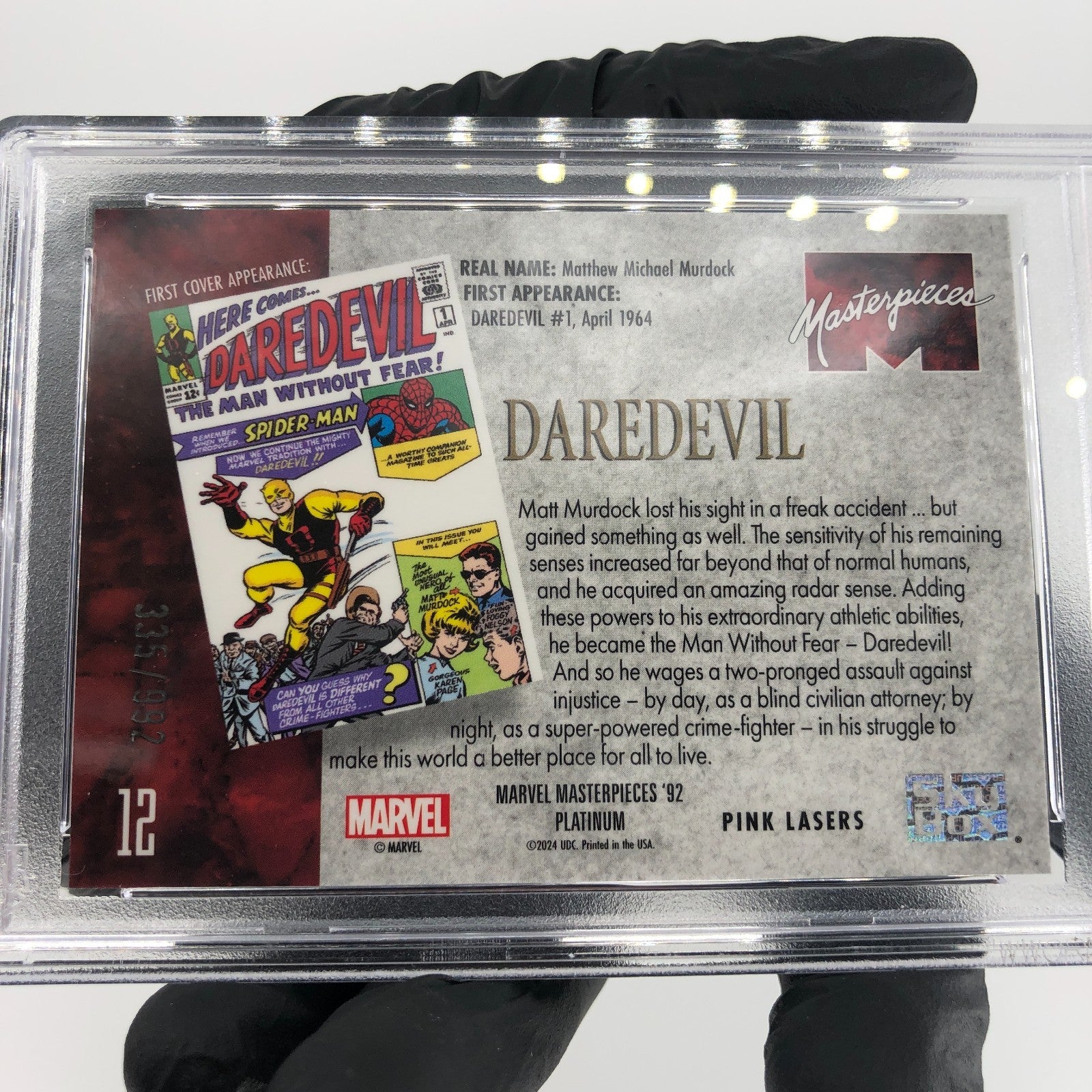 PSA 10 Marvel Card Daredevil 12 Pink Laser /992 Upper Deck Masterpieces [10]