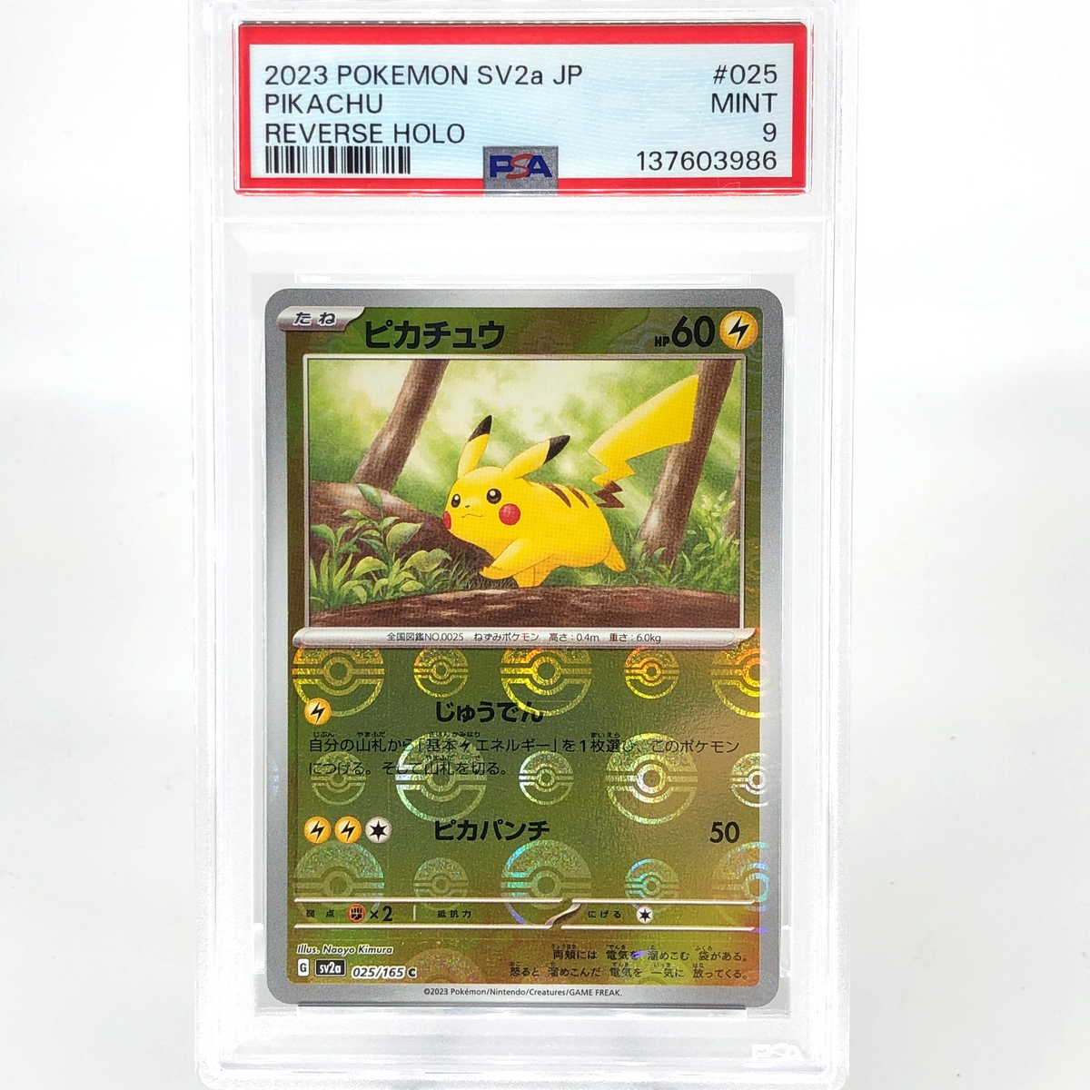 PSA 9 Pokemon Card Pikachu 025/165 C Pokeball SV2a Japanese Karte [9] 3