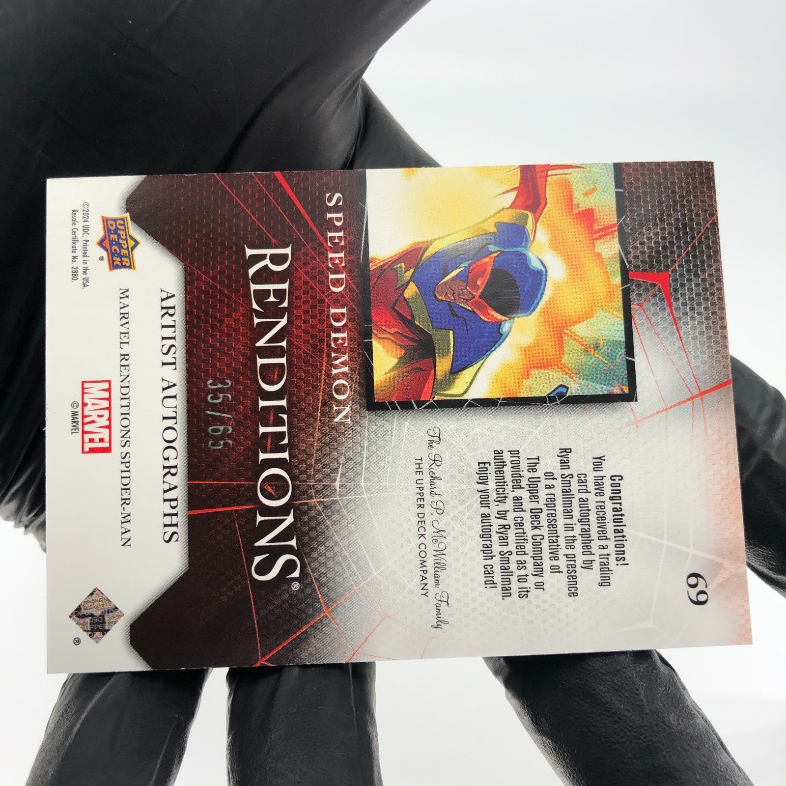 Marvel Card Speed Demon 69 Singed Ryan Smallman /65 Upper Deck Renditions [NM]