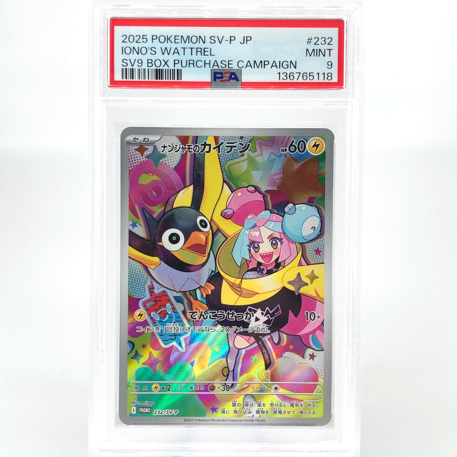 PSA 9 Pokemon Card Ionos Wattrel 232/SV-P  Promo Japanese Karte [9]