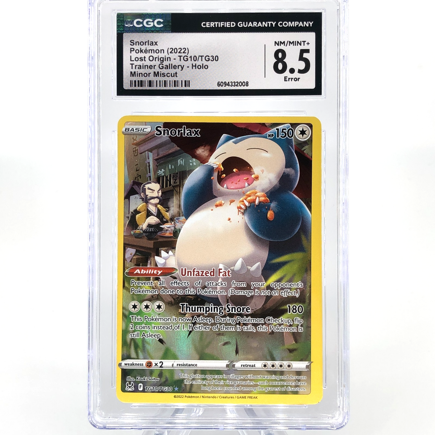 CGC 8.5 Pokemon Card Snorlax TG10/TG30 Lost Origin Minor Miscut English [8.5]