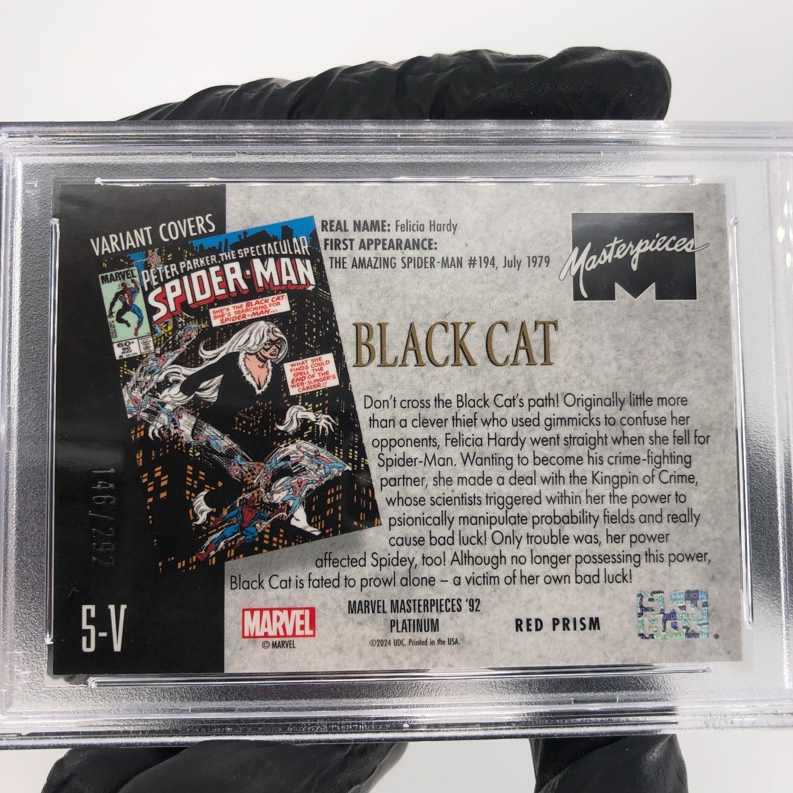 PSA 9 Marvel Card Black Cat 5-V Red Prism /292 Upper Deck Masterpieces [9]