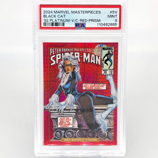 PSA 9 Marvel Card Black Cat 5-V Red Prism /292 Upper Deck Masterpieces [9]