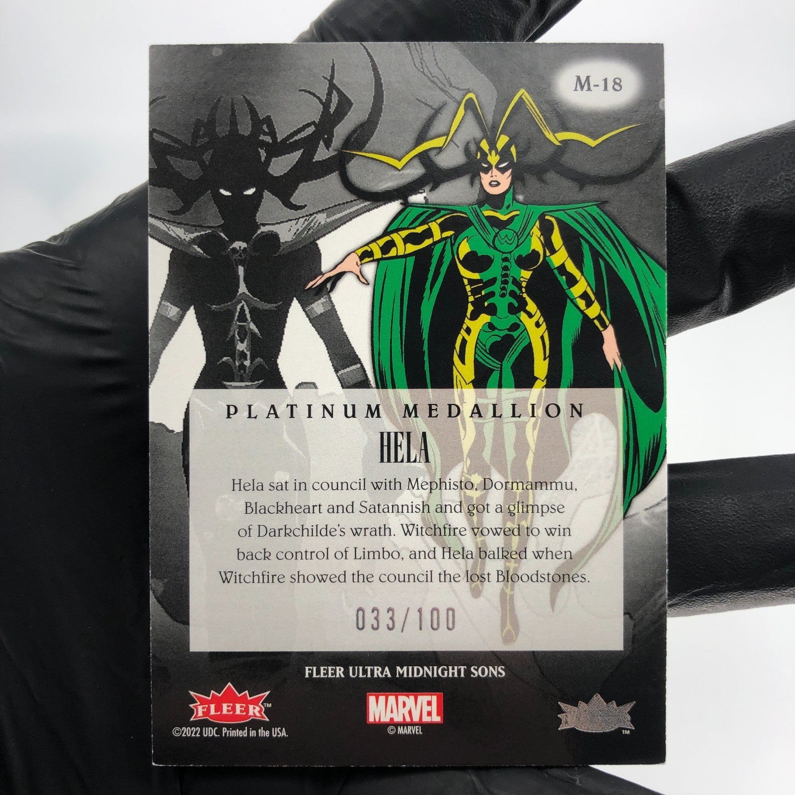 Marvel Card Hela M-18 Platinum /100 Midnight Sons 2022 Fleer Upper Deck [NM]