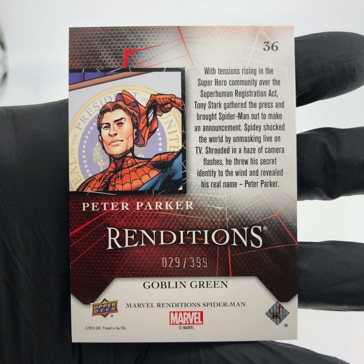Marvel Card Spider-Man 36 Green  /399 Fleer Upper Deck Renditions [NM]