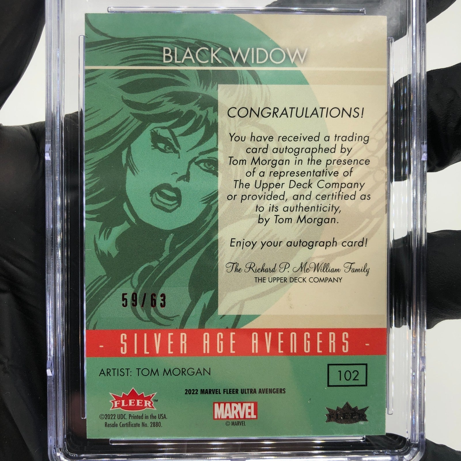 CGC 9.5 Marvel Card Black Widow 102 Signature Tom Morgan /63 Avengers 2022 [9.5]