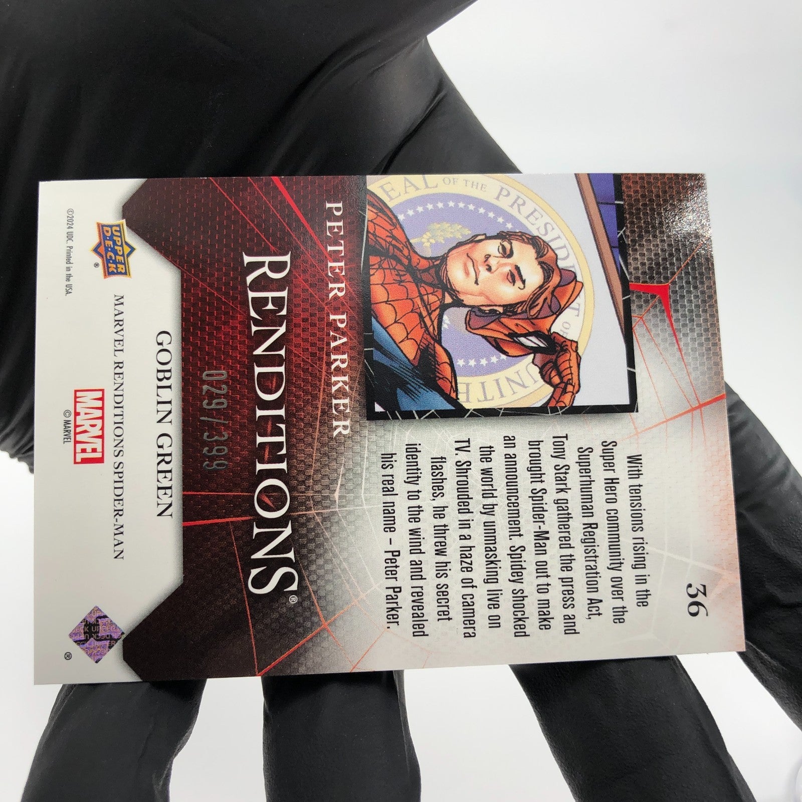 Marvel Card Spider-Man 36 Green  /399 Fleer Upper Deck Renditions [NM]