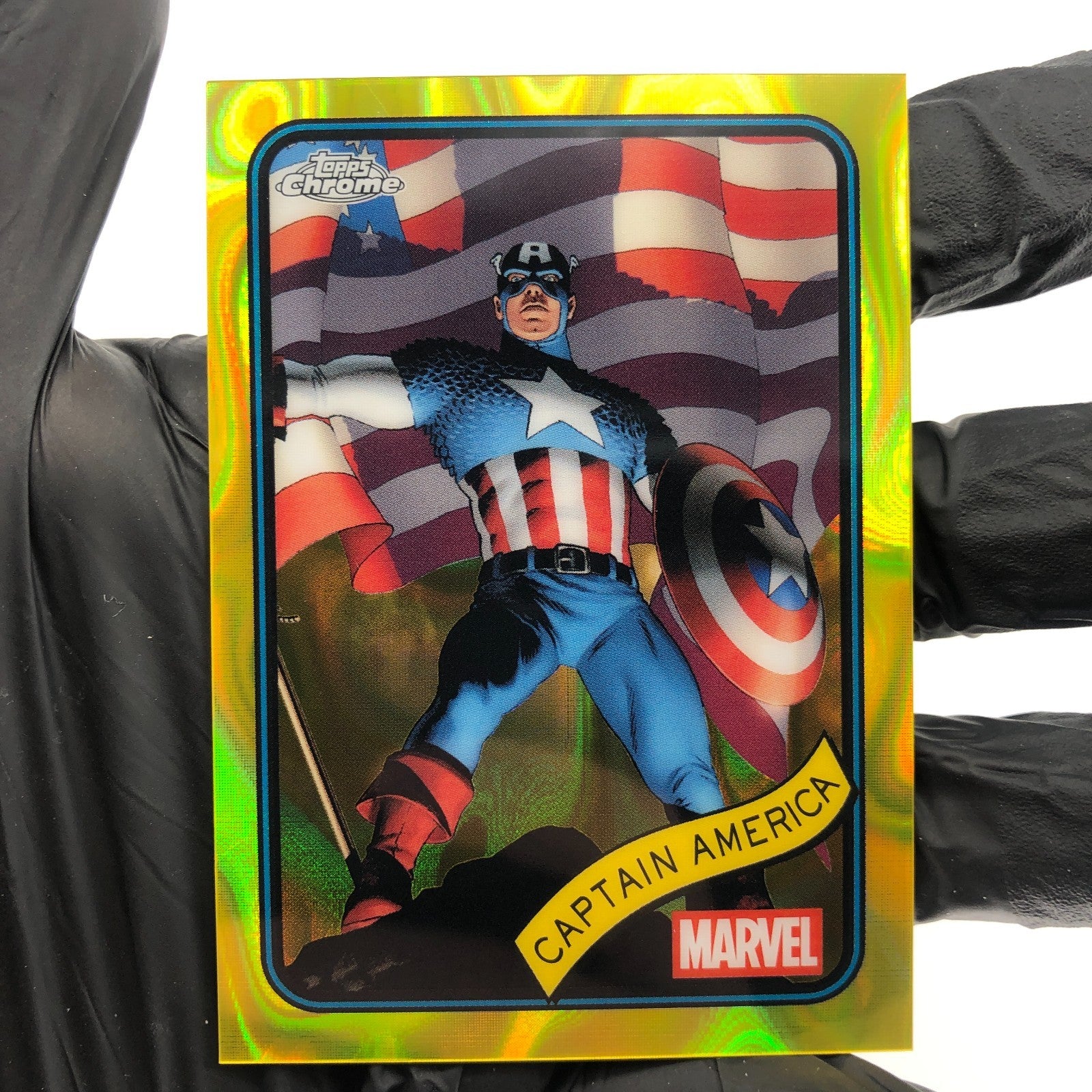 Marvel Card Captain America 185 Yellow Lava Refractor Topps Chrome 2025 [NM]
