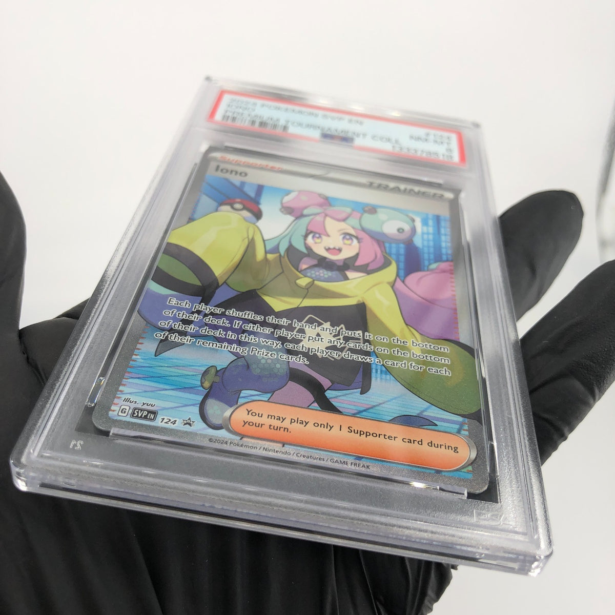 PSA 8 Pokemon Card Iono 124 SVP Holo Premium Tournament Coll English Karte [8]