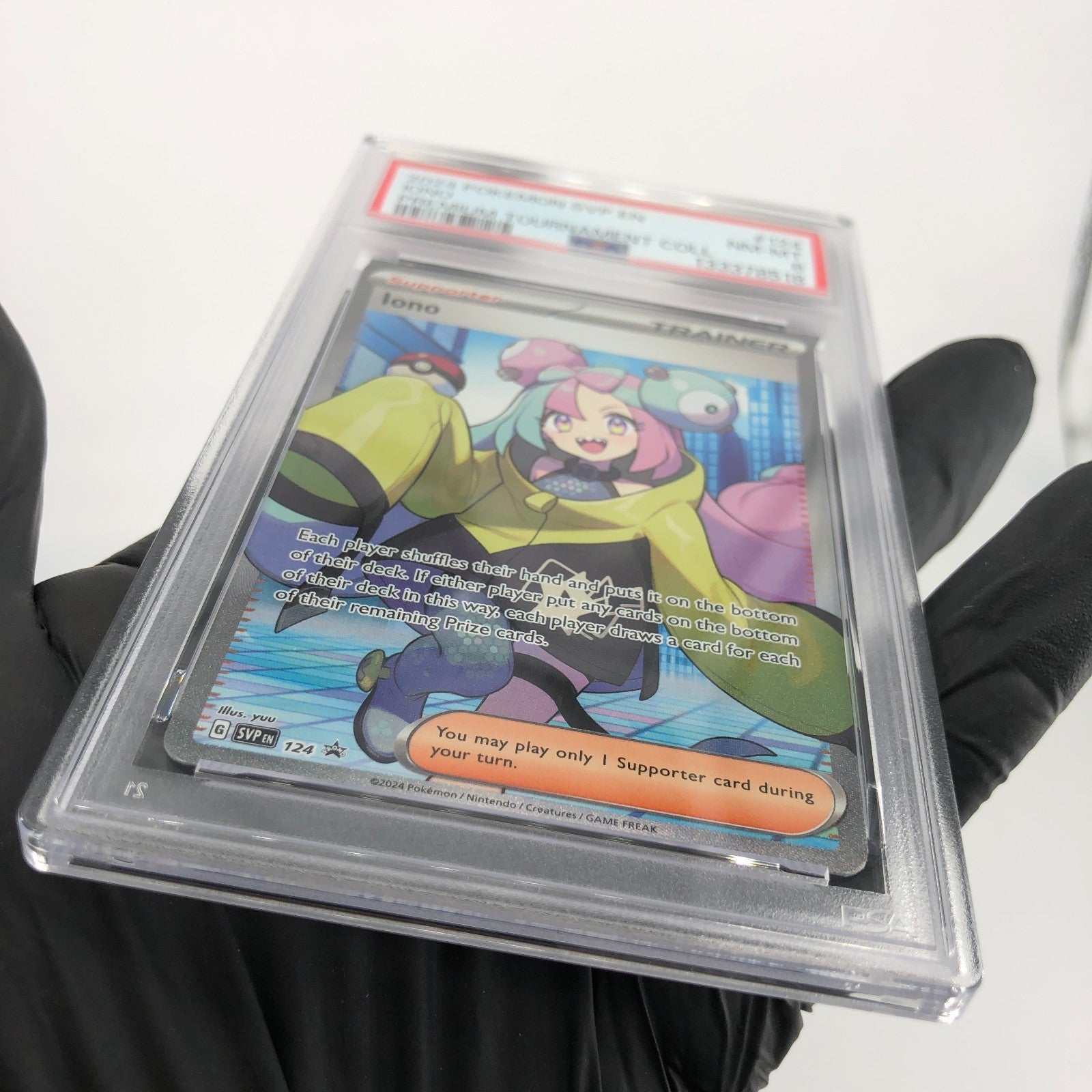 PSA 8 Pokemon Card Iono 124 SVP Holo Premium Tournament Coll English Karte [8]