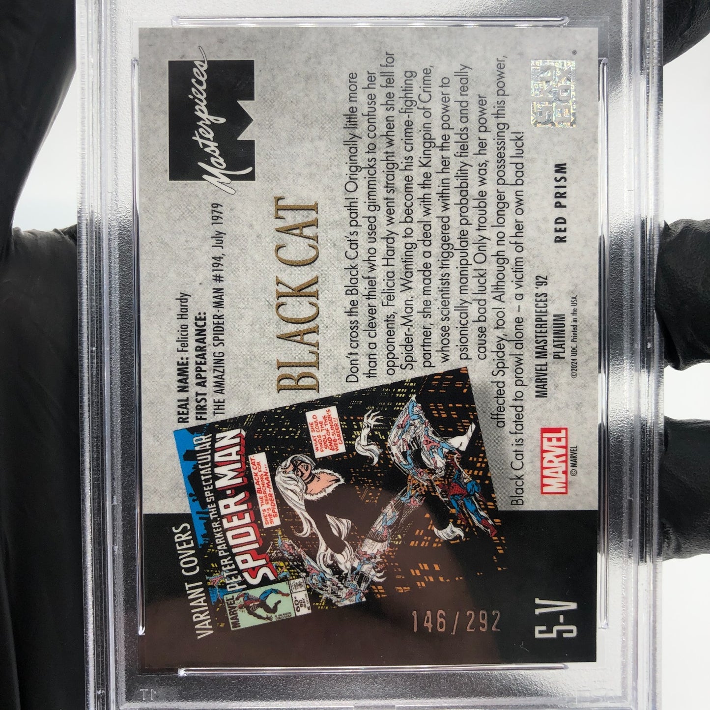PSA 9 Marvel Card Black Cat 5-V Red Prism /292 Upper Deck Masterpieces [9]